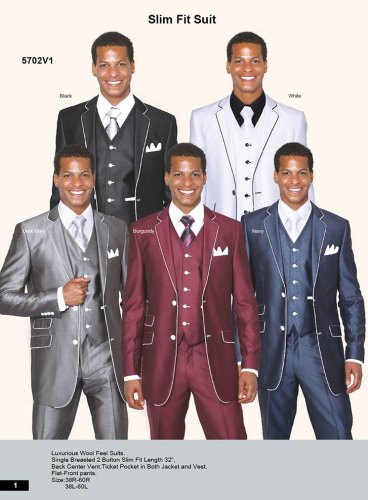 2 Button Slim Fit Fashion Suit with White/Black Hemming 5702V1 - Perfect for Business Meetings, Weddings & Formal Events