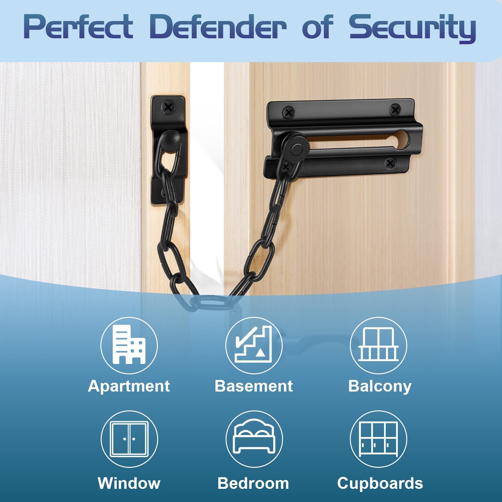 2 Pack Heavy Duty Door Chain Lock with 12 Screws - Premium Security Latch for Apartment & Home Safety, Child Proof Front Door Guard for Enhanced Privacy Protection - Perfect for Apartments, Houses, and Rental Properties