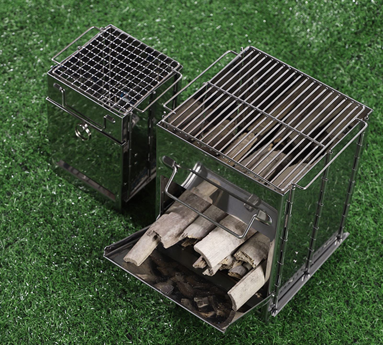 Portable Folding Camping Stove - Compact Stainless Steel Wood Burning & Charcoal Grill for Backpacking, Hiking, Picnic, BBQ & Outdoor Cooking (Size S) - Perfect for Camping Trips, Tailgating & Emergency Preparedness