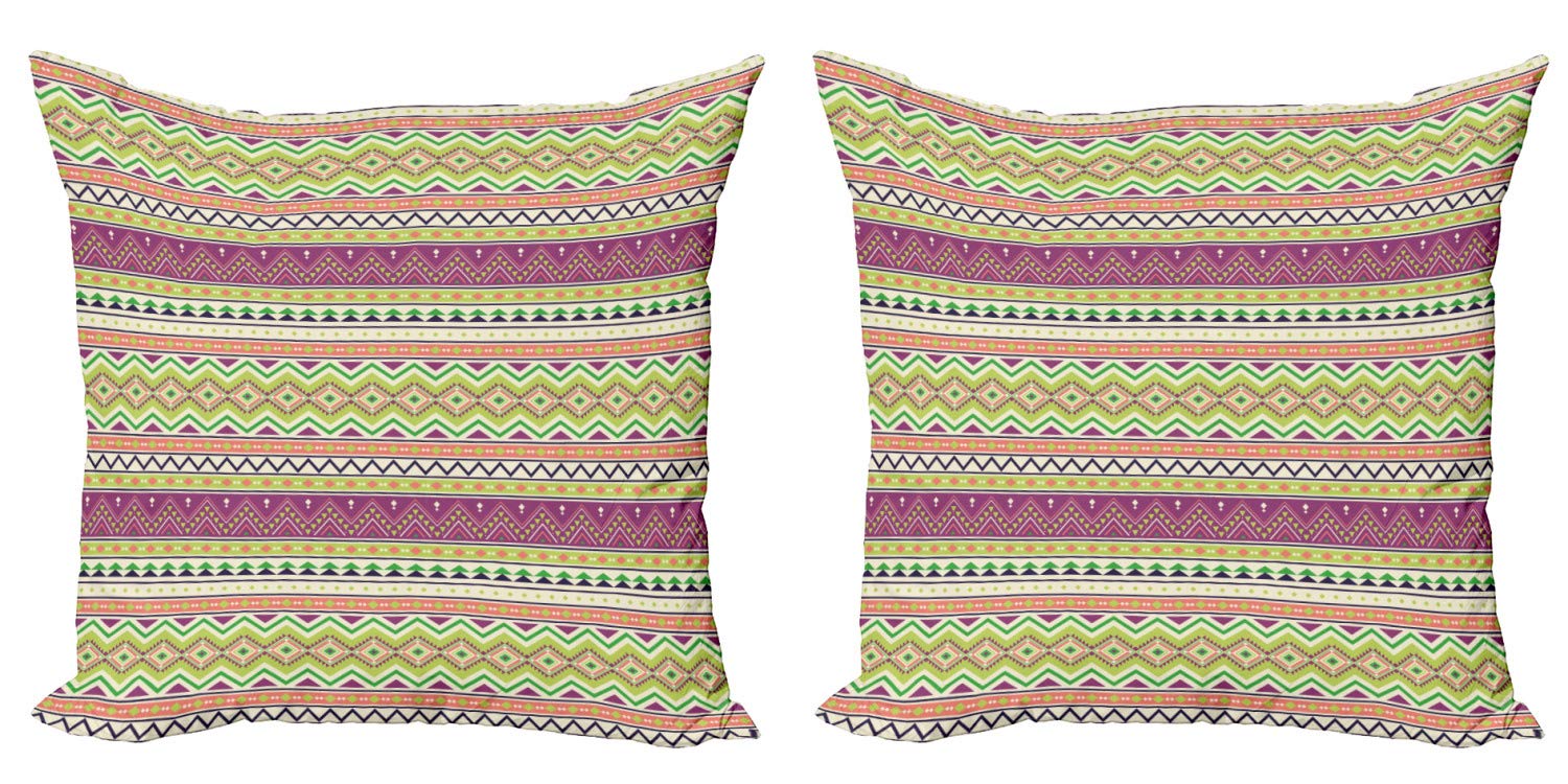 Ambesonne Aztec Decorative Throw Pillow Covers Set of 2 - 18 Inch Colorful Geometric Mexican Pattern Cushion Covers for Sofa, Bed & Living Room - Multicolor Striped Design for Home Decor & Cozy Comfort