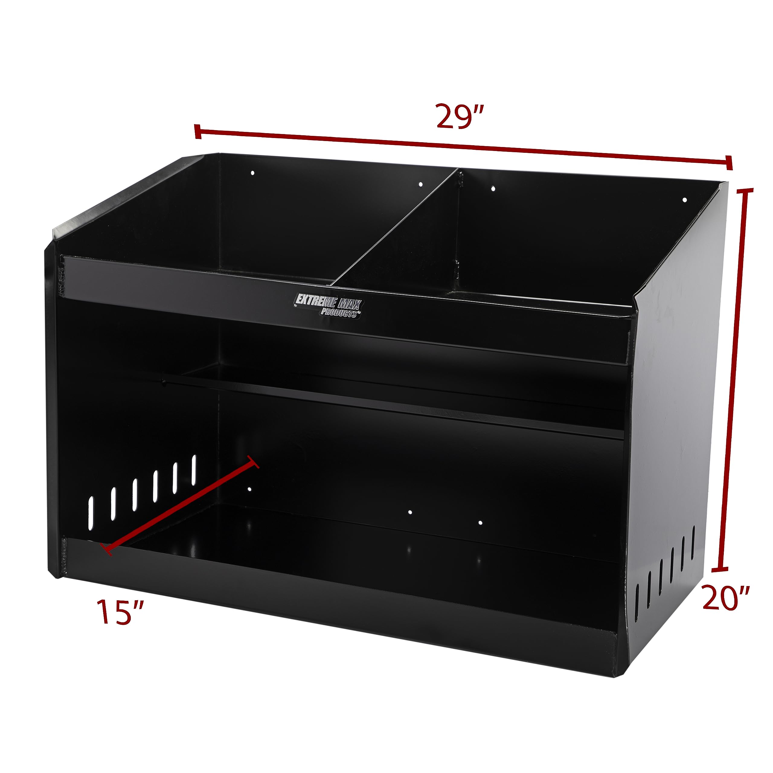 Extreme Max 5001.6331 Heavy-Duty Aluminum Helmet Storage Shelf - Dual Bay Organizer for Racing Helmets | Perfect for Race Trailers, Garages, Workshops & Storage Spaces | Durable Black Finish