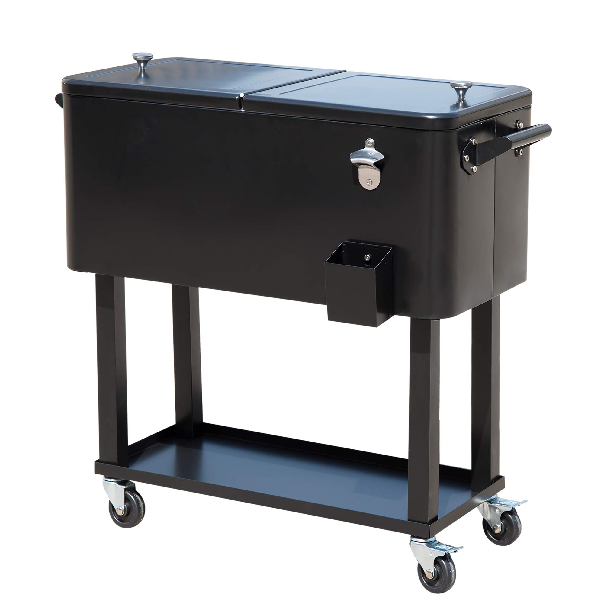 Outsunny 80 QT Rolling Cooler with Wheels - Portable Ice Chest for Outdoor Parties, Camping, Beach & Tailgating - Stand-Up Drink Cooler Cart in Black