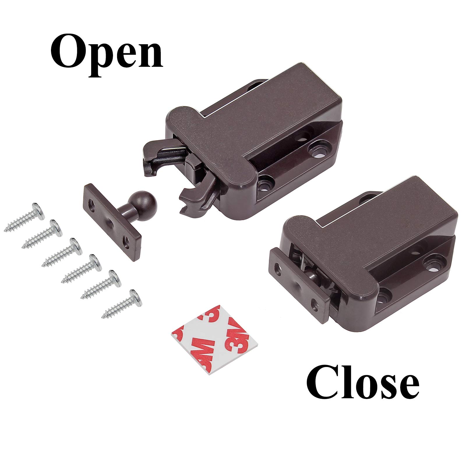 8 Pack Push Latch Cabinet Lock - Self-Locking Rebound Mechanism with Automatic Pop-Up Function, Prevents Door Sliding, Hidden Brown Lock for Kitchen Cabinets, Wardrobes & Furniture Doors