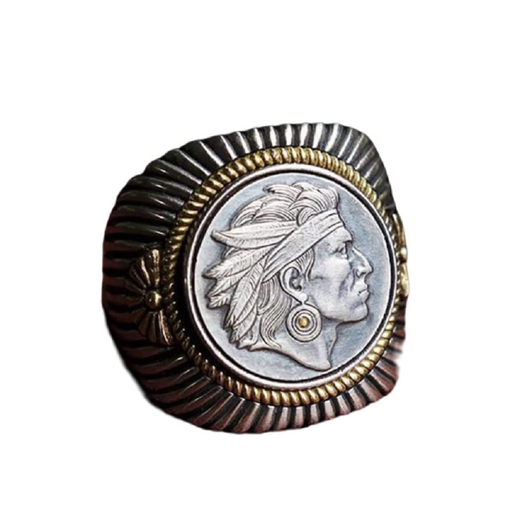 Native American Indian Chief Ring for Men - Vintage Tribal Warrior Punk Rock Biker Jewelry - Father's Day Gift for Dad - Perfect for Hip Hop Fashion, Biker Accessories & Rock Music Events