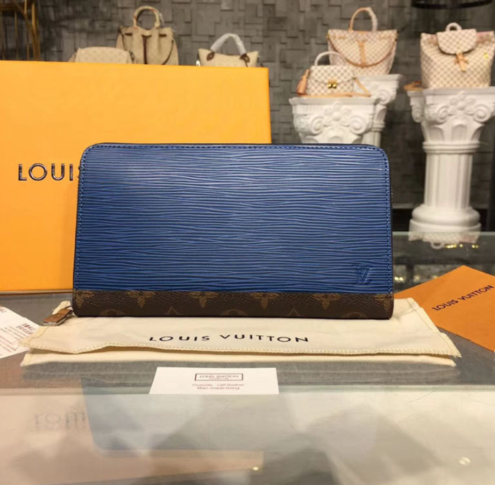 Authentic LV Zippy Organizer Wallet in Epi Leather - Blue & Gray | Luxury Compact Card Holder for Everyday Use & Travel Essentials