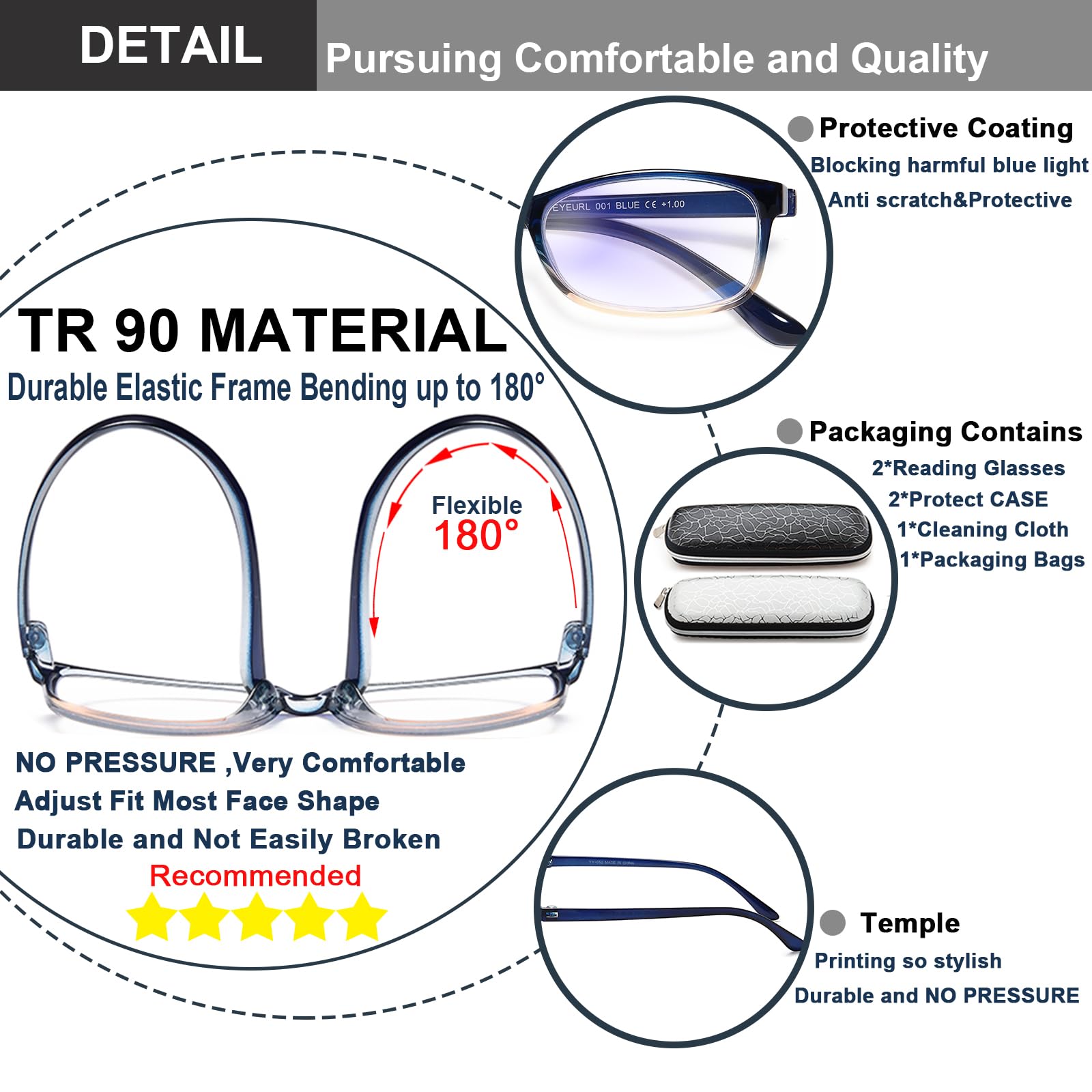 2 Pack Blue Light Blocking Reading Glasses for Women & Men - Lightweight TR90 Frame, Anti-Glare, UV Protection, Reduce Eye Strain (1.00 Strength) - Perfect for Computer Work, Reading & Screen Use