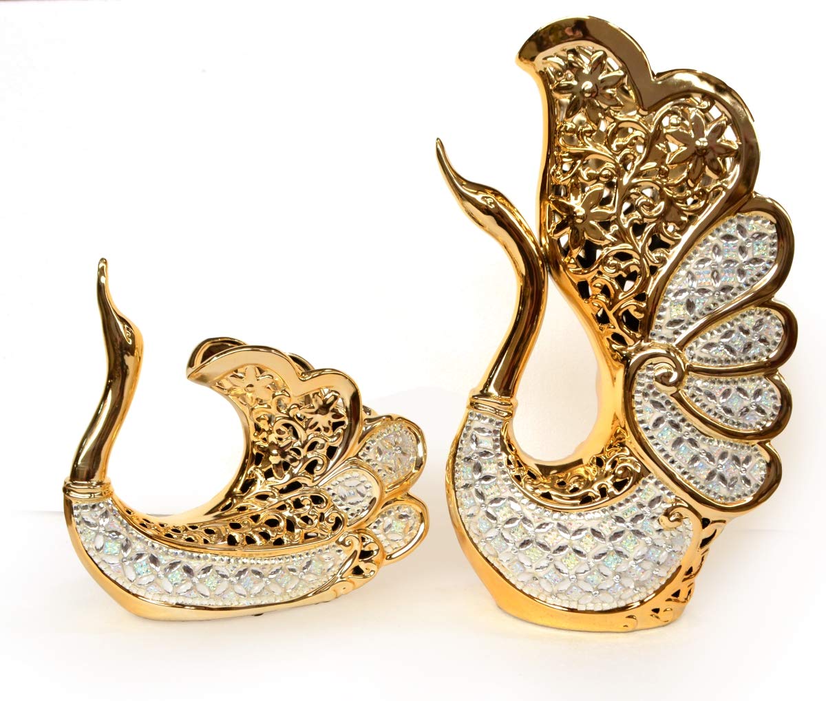 Opalescent Swan Vase Set of 2 - Gold & White Porcelain Home Decor for Wedding Centerpieces, Table Decorations & Gift Giving
