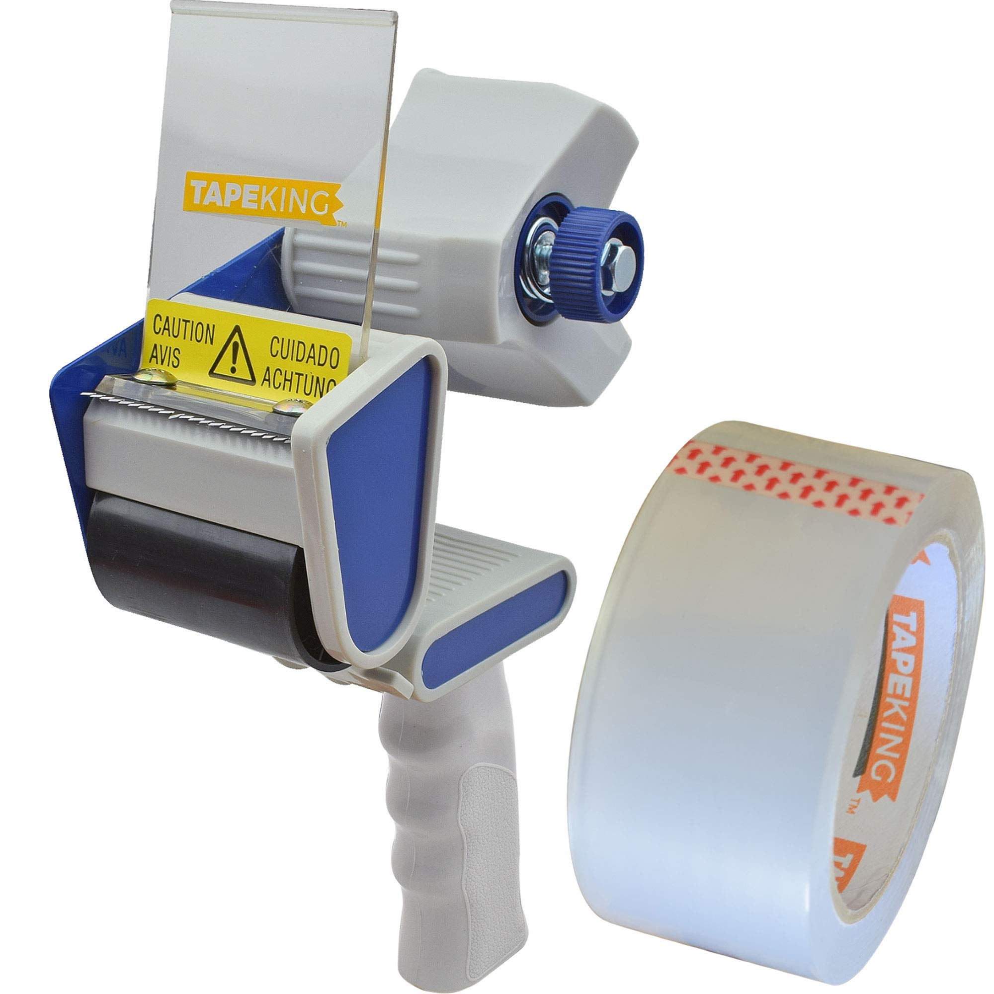 Tape King Heavy Duty Packing Tape Dispenser Gun - 2-Inch Wide Clear Packaging Tape with Bonus Roll - Handheld Tape Gun for Sealing, Moving & Storage | Ideal for Shipping Boxes, Warehouse Packing & Home Moving Supplies