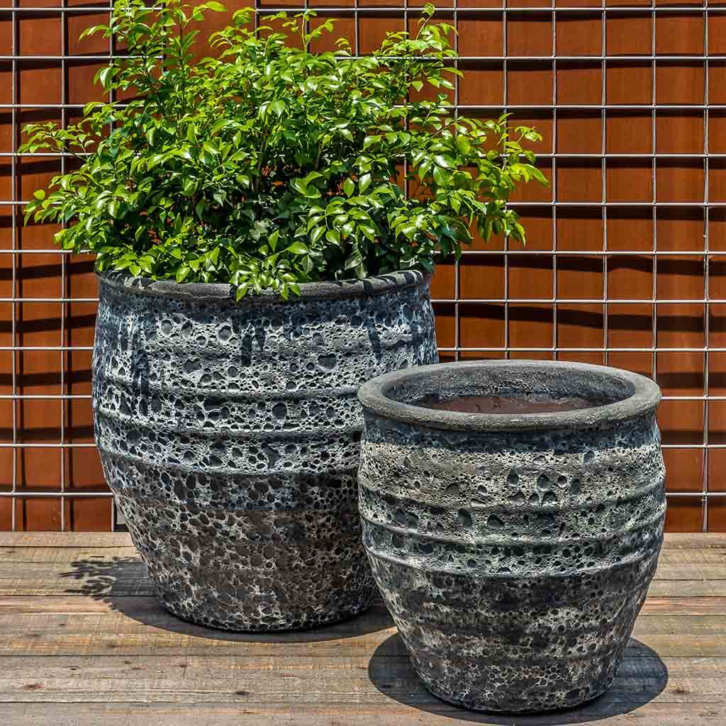 Campania International Knossos Planter Set of 2 - Fossil Grey Ceramic Garden Planters for Indoor & Outdoor Decor | Perfect for Patio, Balcony, and Home Garden Use