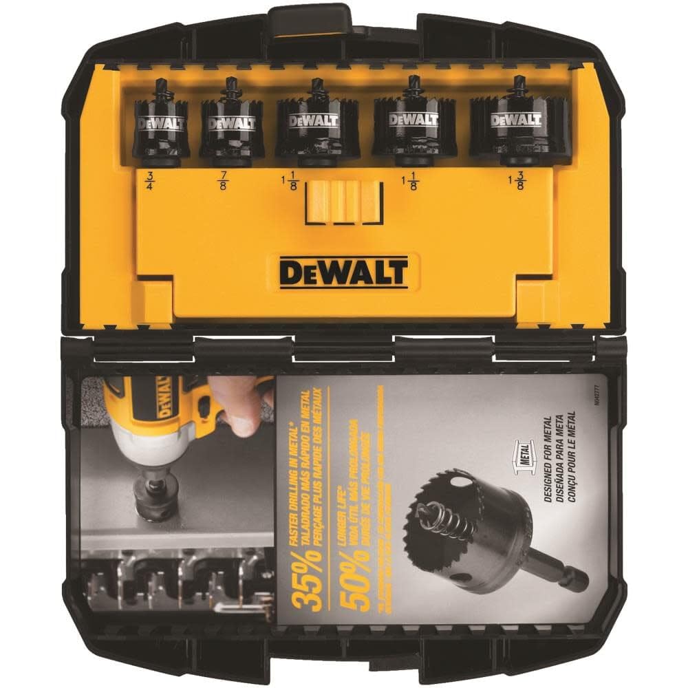 DEWALT 5-Piece Impact Hole Saw Set - Heavy Duty Metal & Wood Cutting Kit for Drilling, Plumbing & Electrical Work