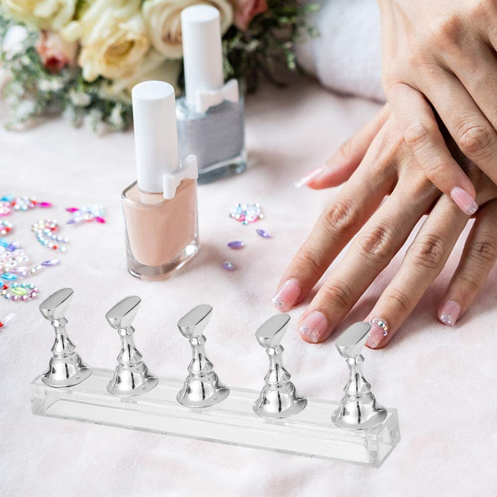 Professional Magnetic Acrylic Nail Display Stand - Nail Tip Practice Holder for DIY Nail Art, False Nail Manicure & Painting (Silver) | Perfect for Salon, Home Practice & Nail Art Enthusiasts