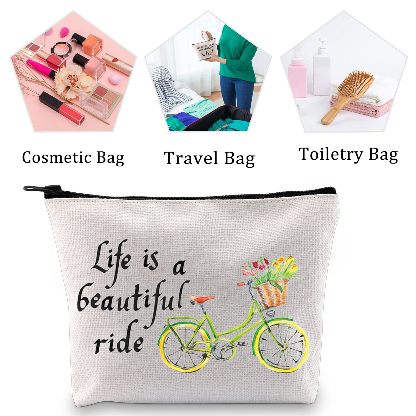 MBMSO Life is a Beautiful Ride Makeup Bag - Waterproof Bicycle Travel Organizer for Cycling Enthusiasts | Perfect Bike Lover Gift for Women & Men | Great for Commuting, Gym & Outdoor Adventures