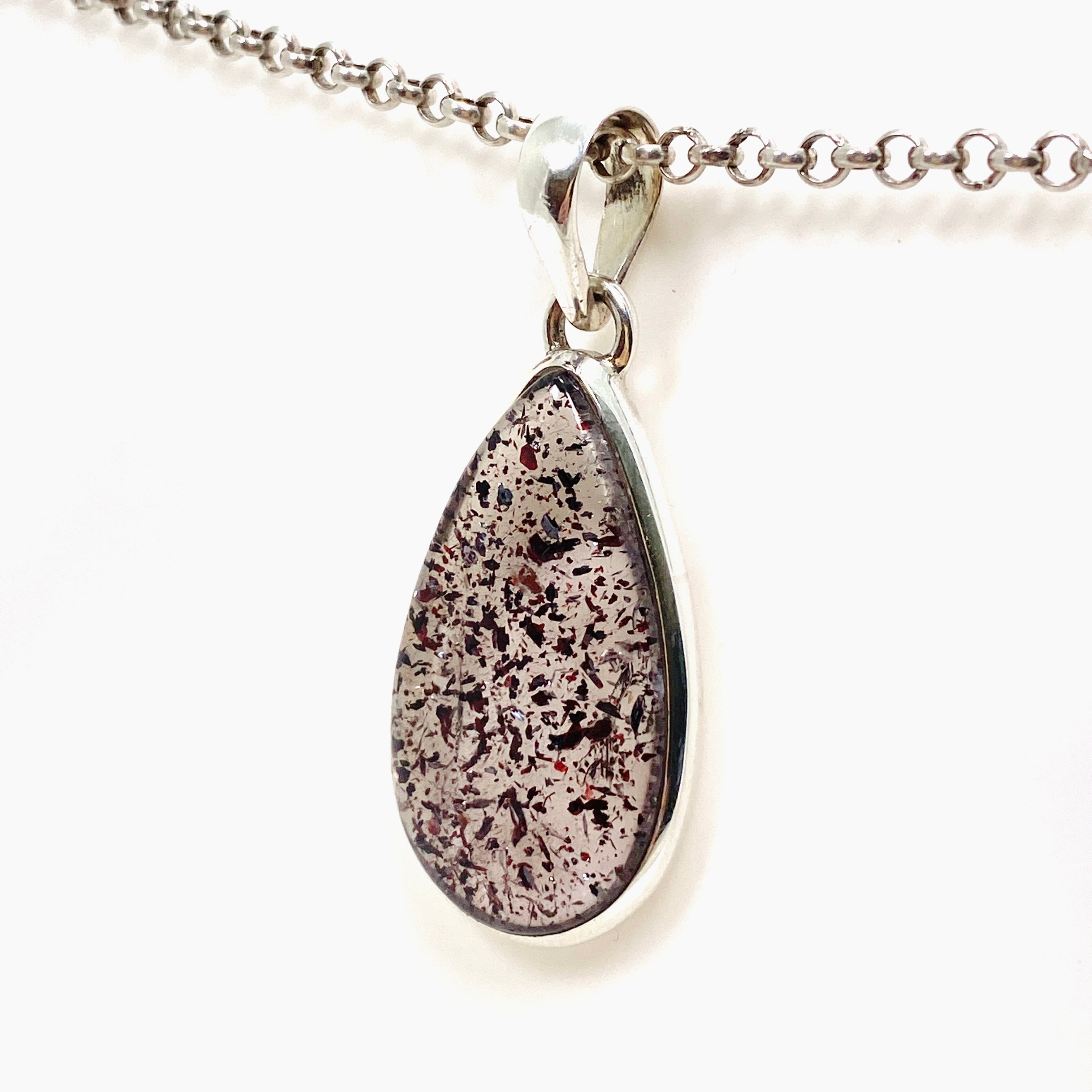 Natural Lepidicrocite in Quartz Teardrop Cabochon Pendant - Unique Crystal Jewelry for Healing & Meditation - Perfect for Energy Work, Chakra Balancing & Spiritual Gifts