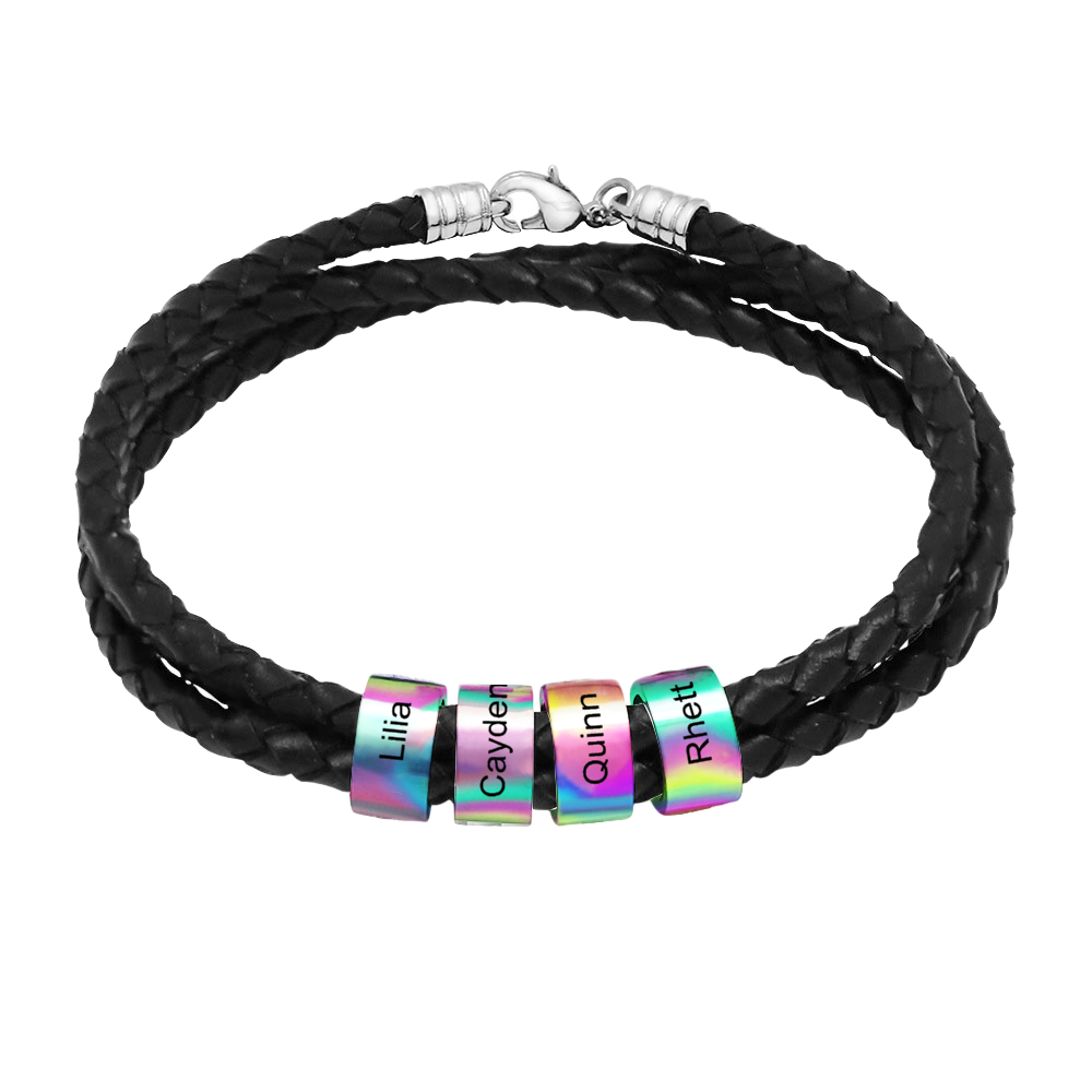 Personalized Engraved Braided Leather Beaded Bracelet - Custom Name Bangle for Women & Men - Perfect for Gifts, Anniversaries & Everyday Wear