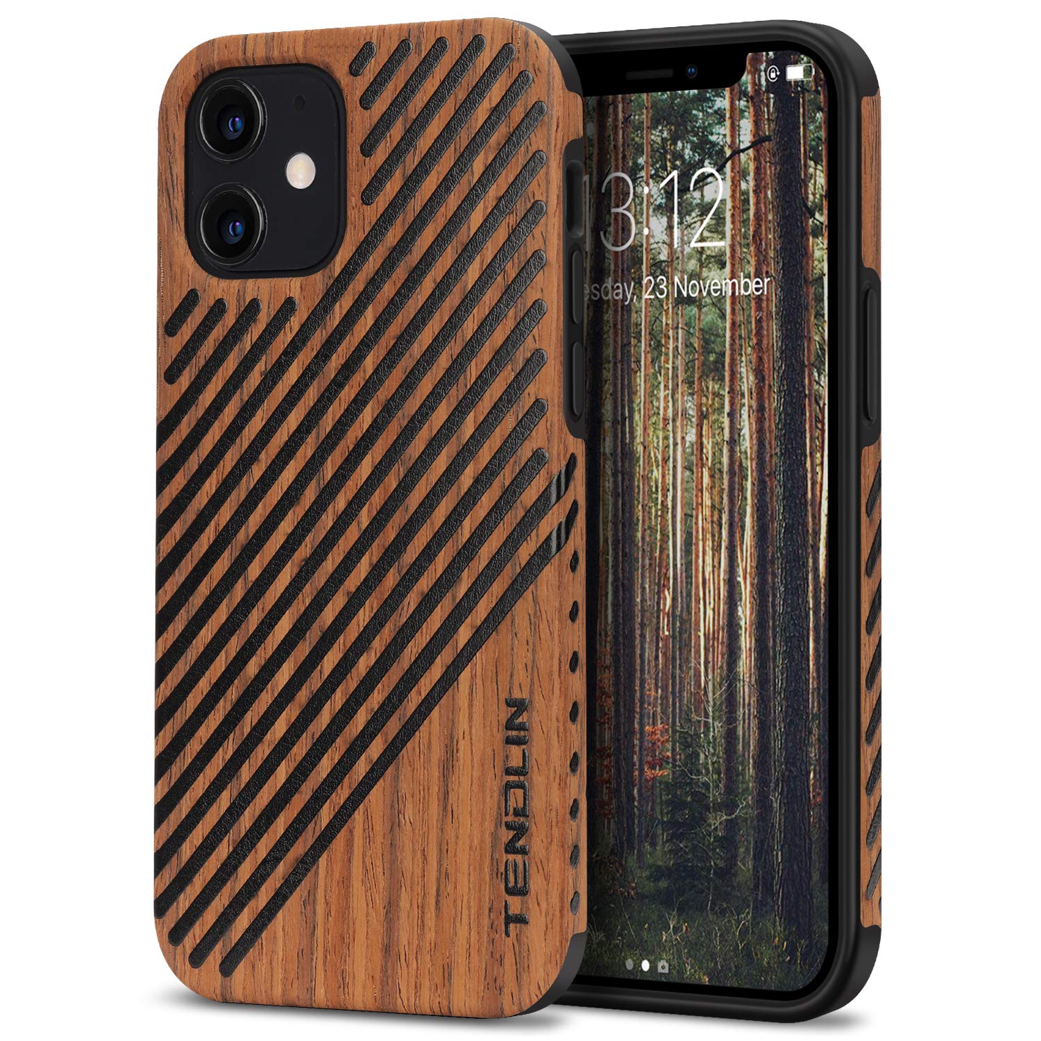 Premium Wood Grain & Leather Hybrid Case for iPhone 12/12 Pro - Shockproof TPU Protection - Perfect for Business Professionals & Outdoor Adventures
