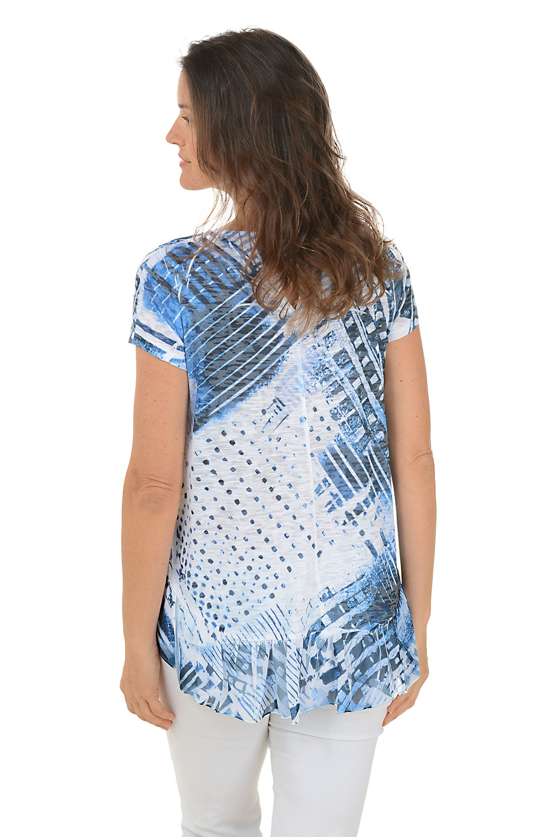 Stylish Denim Gradient Burnout Knit Top for Women | Trendy Distressed Knitwear | Perfect for Casual Outings & Streetwear Fashion