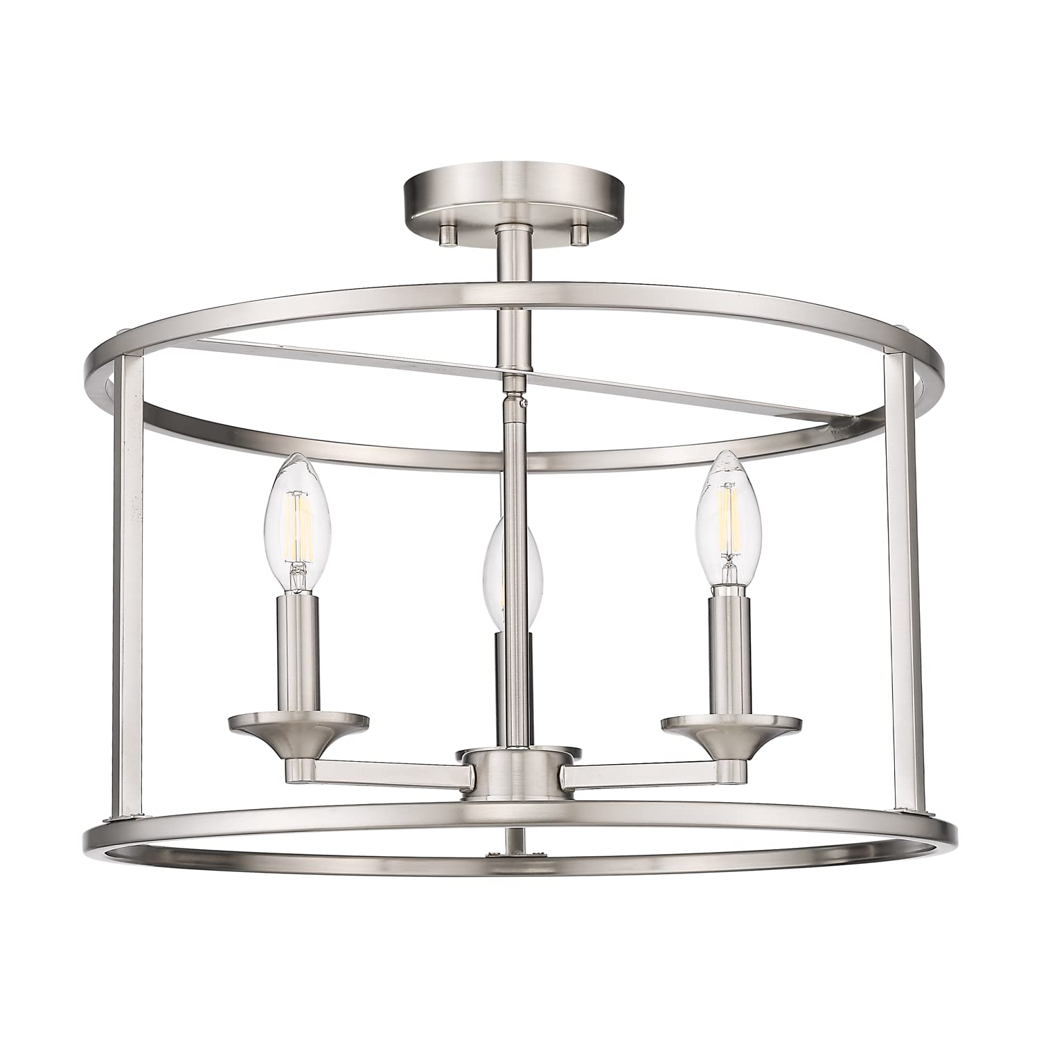 Brushed Nickel Semi Flush Mount Ceiling Light - 3-Light Modern Chandelier Fixture for Hallway, Entryway, Bathroom, Living Room & Dining Room - 18