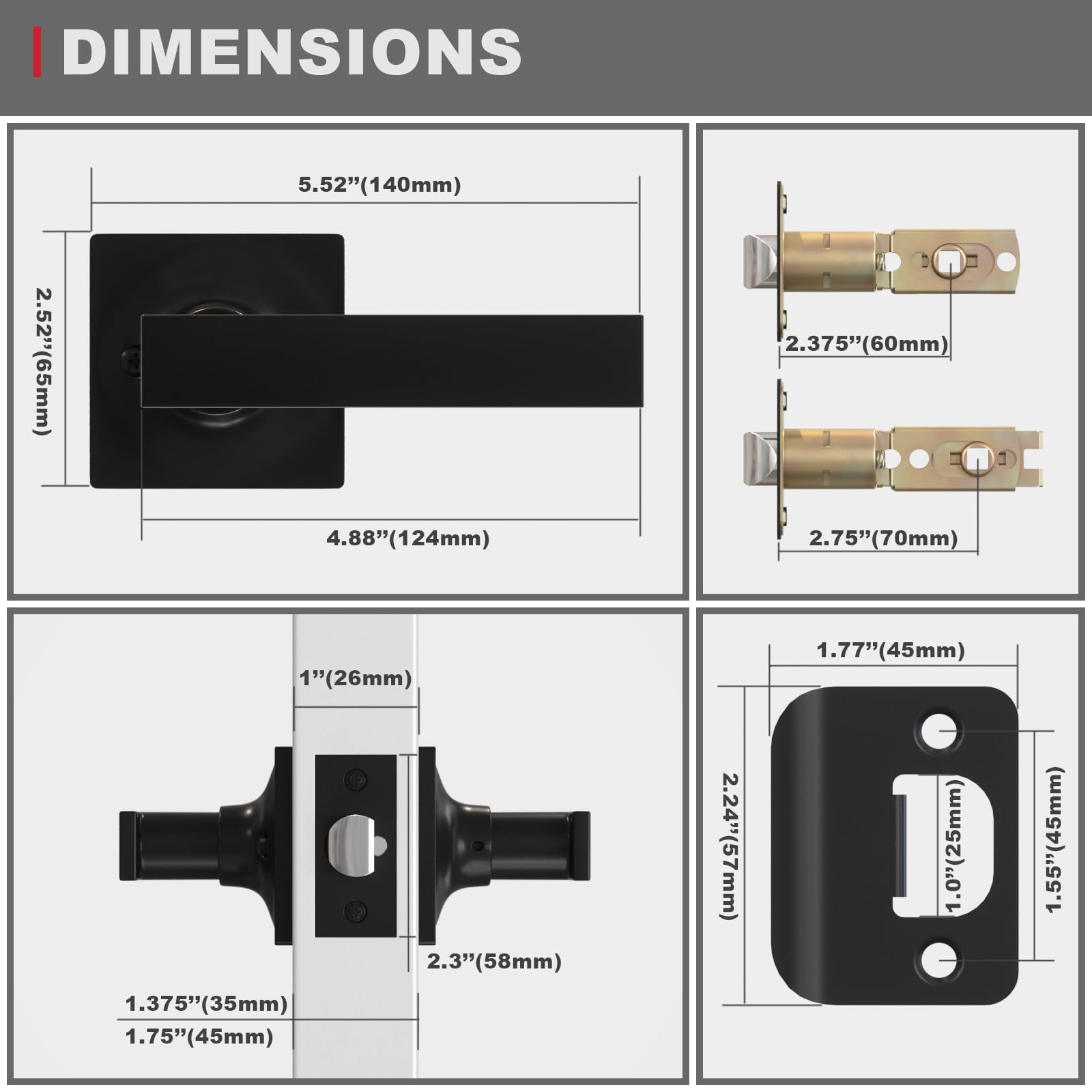 Matte Black Door Handle - Heavy Duty Passage Levers for Closet & Hallway (1 Pack) - Left/Right Reversible