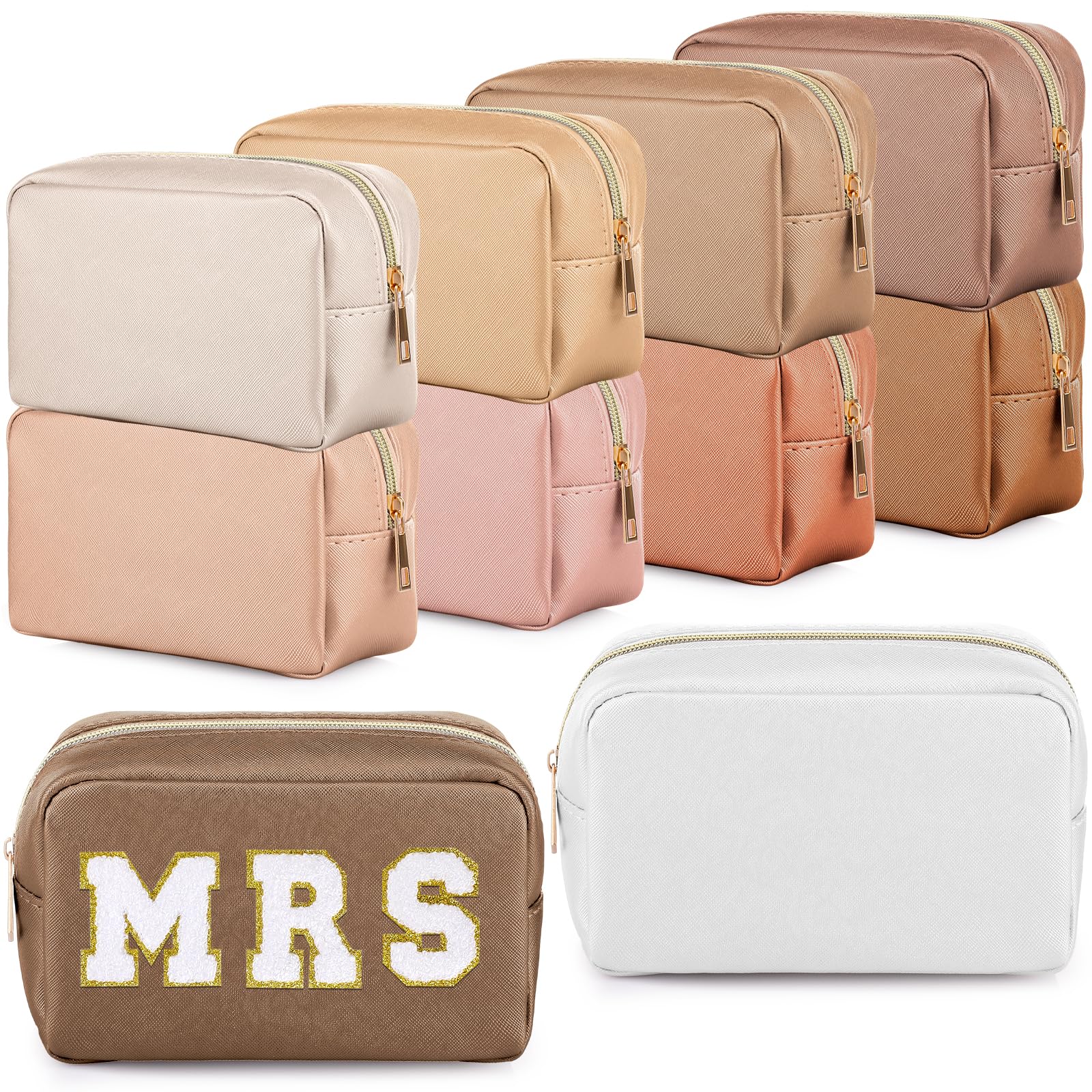 Sweetude 10 Pcs Vintage PU Leather Makeup Bags - Waterproof Cosmetic Organizer for Bridesmaid Gifts, Wedding Favors, Bachelorette Party & Travel Toiletry Storage | Preppy Skincare Pouch Set for Women (Vintage Colors) - Perfect for Bridal Showers, Girls Trips & Daily Beauty Essentials