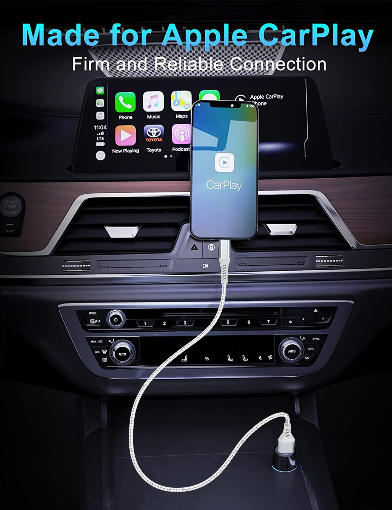Premium 2FT Braided iPhone Charger Cable 3-Pack - USB A to Lightning Fast Charging Cord for iPhone 14/13/12/11 Pro Max, iPad & AirPods - Durable Silver Cables for Car, Home & Office Use