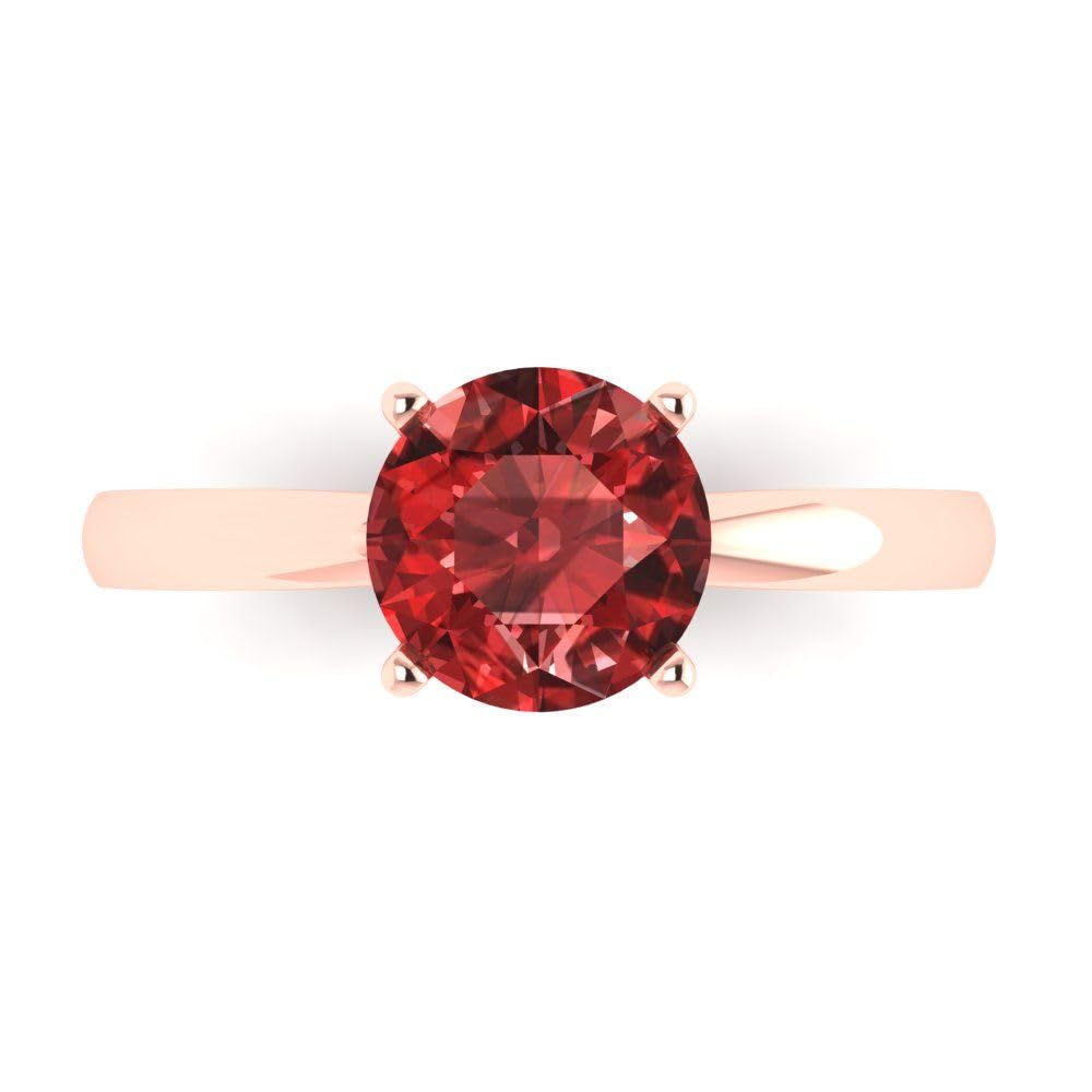 1.50ct Natural Garnet Solitaire Engagement Ring in 14k Rose Gold - Round Cut Gemstone Wedding Band for Bridal, Anniversary & Proposal - Perfect for Romantic Occasions & Special Celebrations