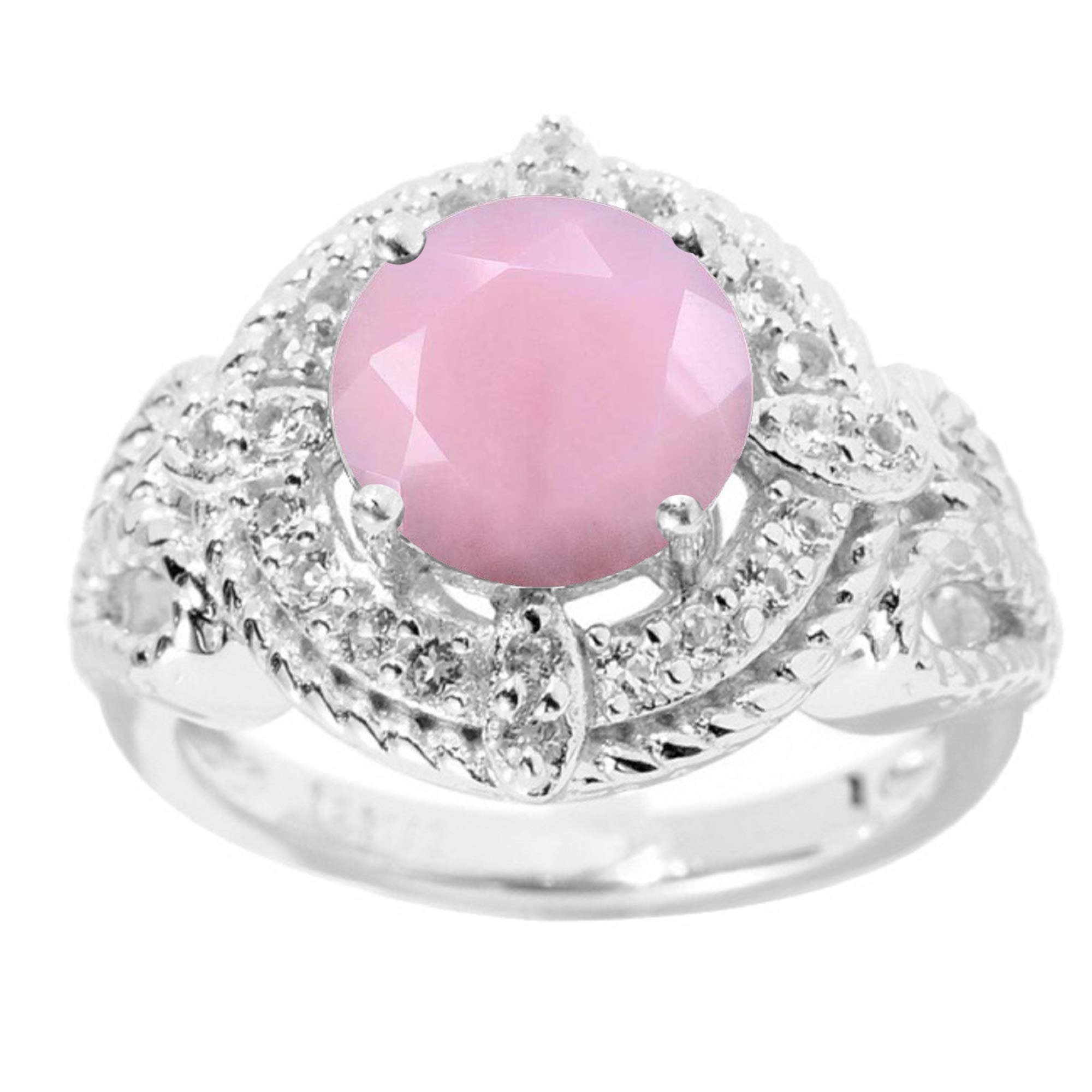 Pink Opal & White Topaz Sterling Silver Halo Ring for Women | Elegant Jewelry Gift for Anniversary, Engagement & Special Occasions