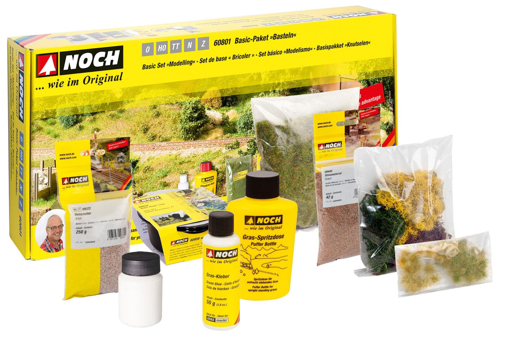 Noch 60801 Basic Set Modeling Kit for 0, H0, TT, N, Z Scale Model Trains - Perfect for Railway Enthusiasts & Diorama Builders