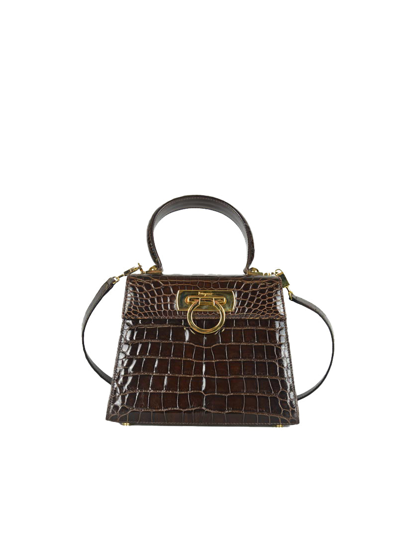 Ferragamo Brown Coco Leather Iconic Bag - Luxury Handbag for Women, Perfect for Office, Parties & Everyday Use