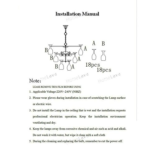 HomeLava Wine Glass Pendant Ceiling Light - Modern Chandelier for Living Room, Dining Room, Kitchen Island | Perfect for Home Decor, Restaurant Lighting (Wineglass Not Included)