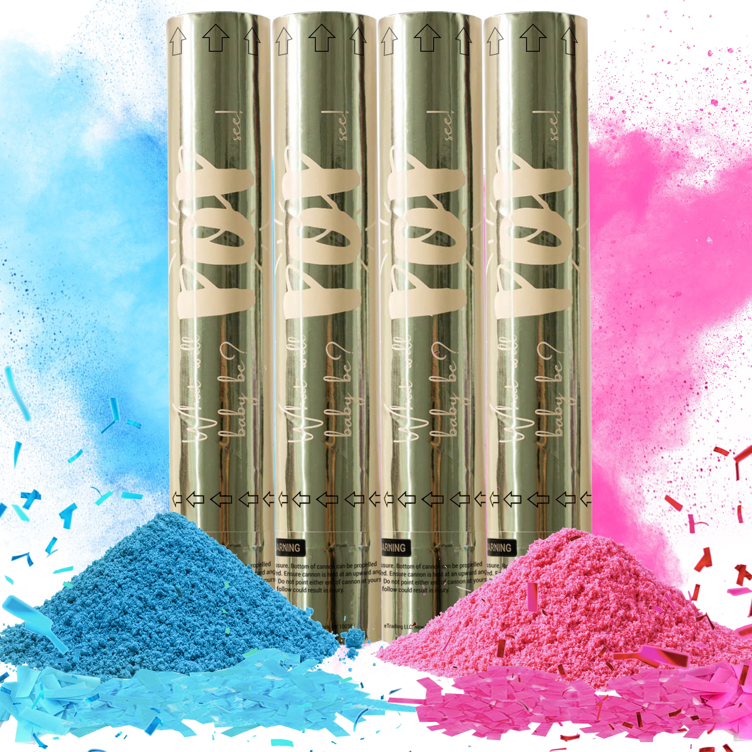 Gender Reveal Confetti Powder Cannon - Set of 4 (2 Blue & 2 Pink) - 100% Biodegradable & Safe for Baby Showers, Gender Reveal Parties & Celebrations - Perfect for Outdoor Events, Photo Shoots & Surprise Moments