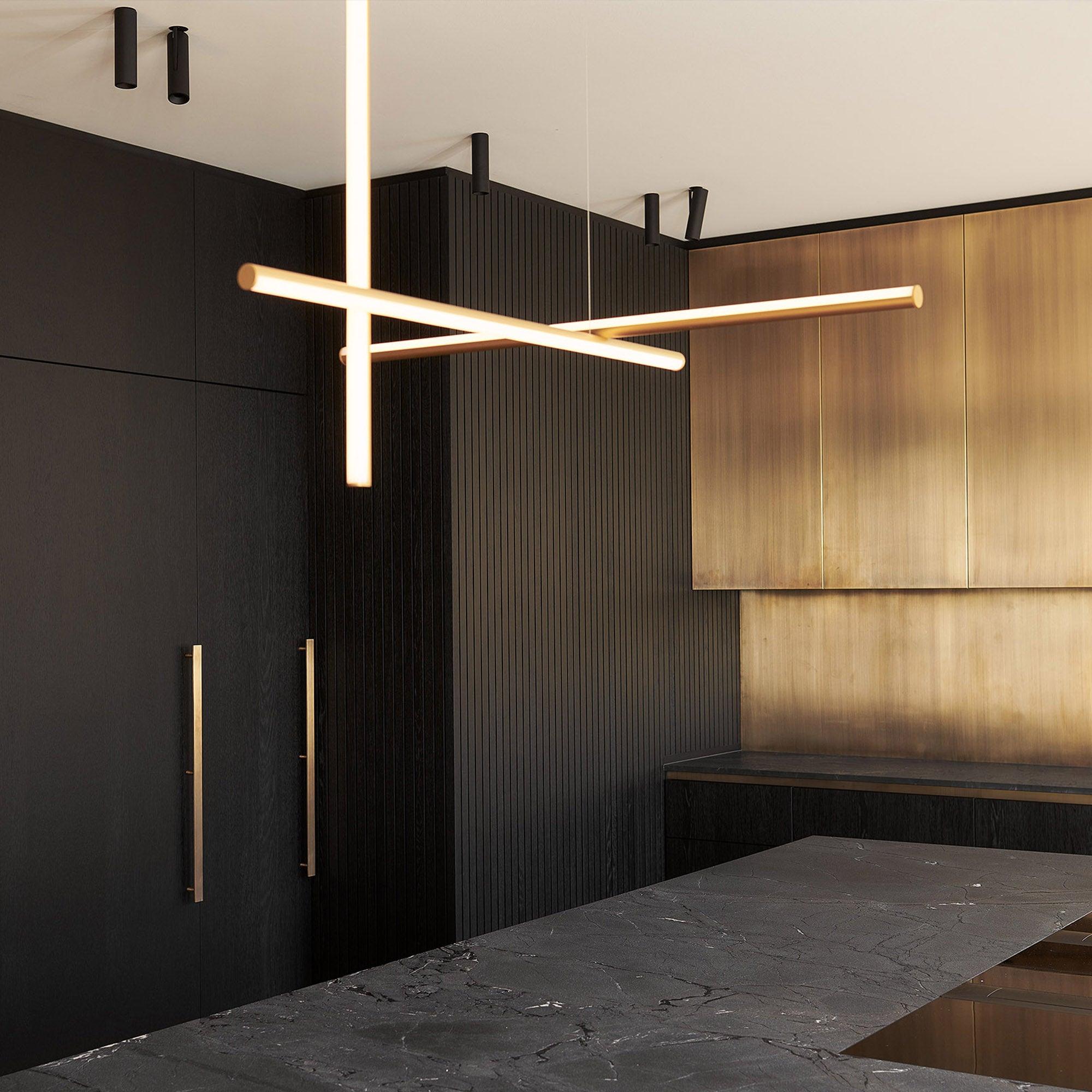 Modern Gridline Linear Chandelier - Sleek LED Pendant Lighting Fixture for Dining Room, Kitchen Island & Contemporary Home Decor