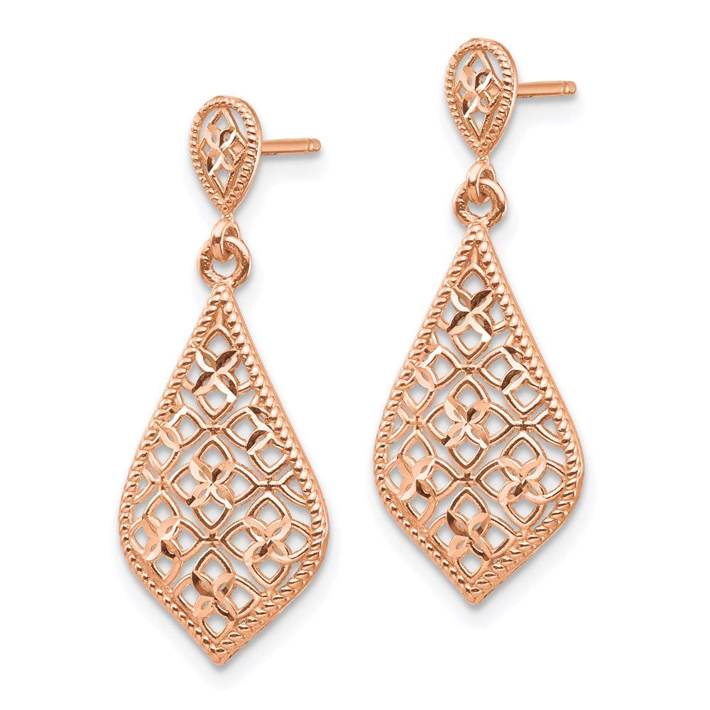 14K Rose Gold Rose Dangle Earrings by Designs by Nathan - 27.5x10mm (1 1/16