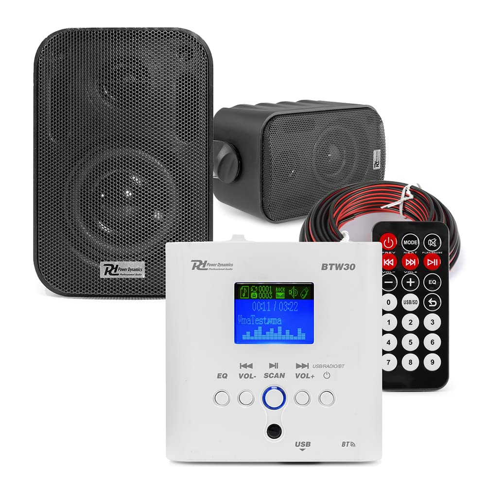 Power Dynamics BTW30 Bluetooth Garden Speaker System - Weatherproof Outdoor Speakers with In-Wall Amplifier, Wireless Music Streaming, USB MP3 & FM Radio - Perfect for Patio, Backyard, and Poolside Entertainment (Black)
