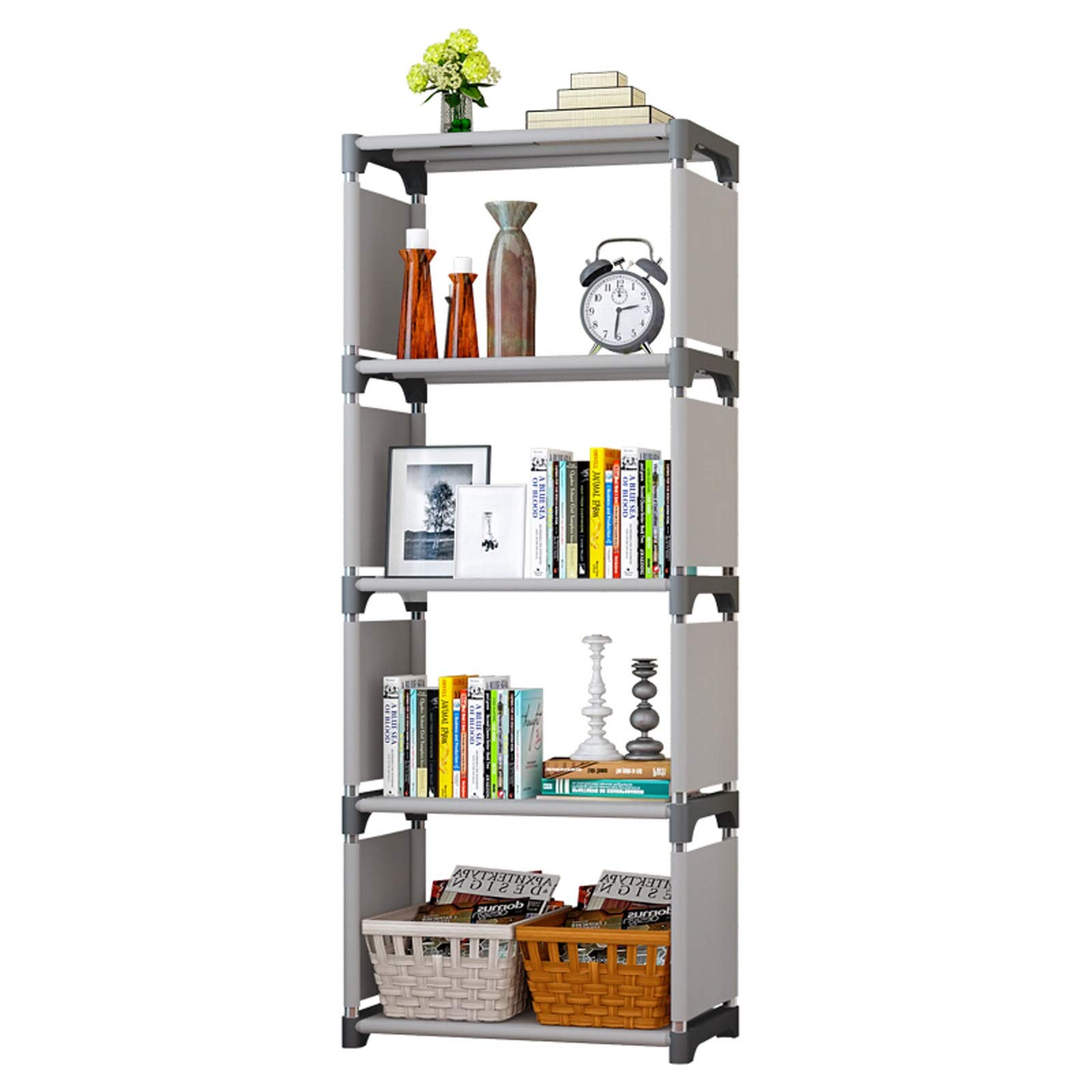 TOMYEUS 4-Cube Bookshelf Organizer - DIY Storage Shelf with Steel Frame & Non-Woven Fabric, Gray - Perfect for Living Room, Bedroom, Office & Dorm Organization - Easy to Assemble Space-Saving Solution