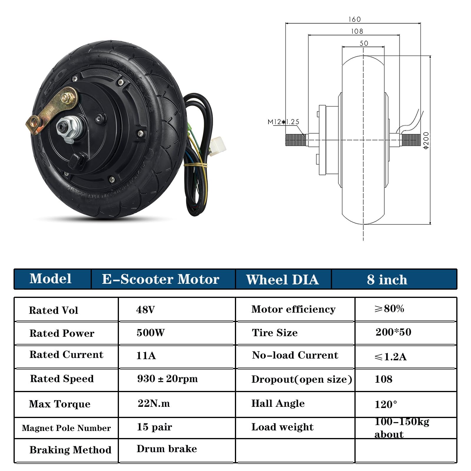 48V 500W 8 Inch Brushless Hub Motor - Electric Scooter Conversion Kit for DIY E-Scooters | Perfect for Urban Commuting & Last-Mile Transportation