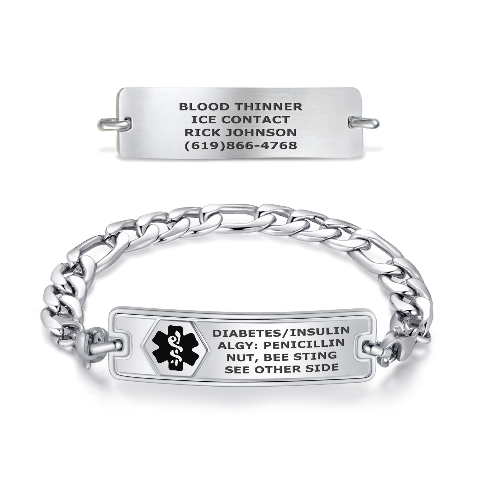 Divoti Custom Engraved Medical Alert Bracelets for Women - Stainless Steel Medical ID Bracelet with Free Engraving - Classic Tag & Figaro Chain - Adjustable Size & Color Options - Perfect for Diabetes, Allergies & Emergency Medical Identification
