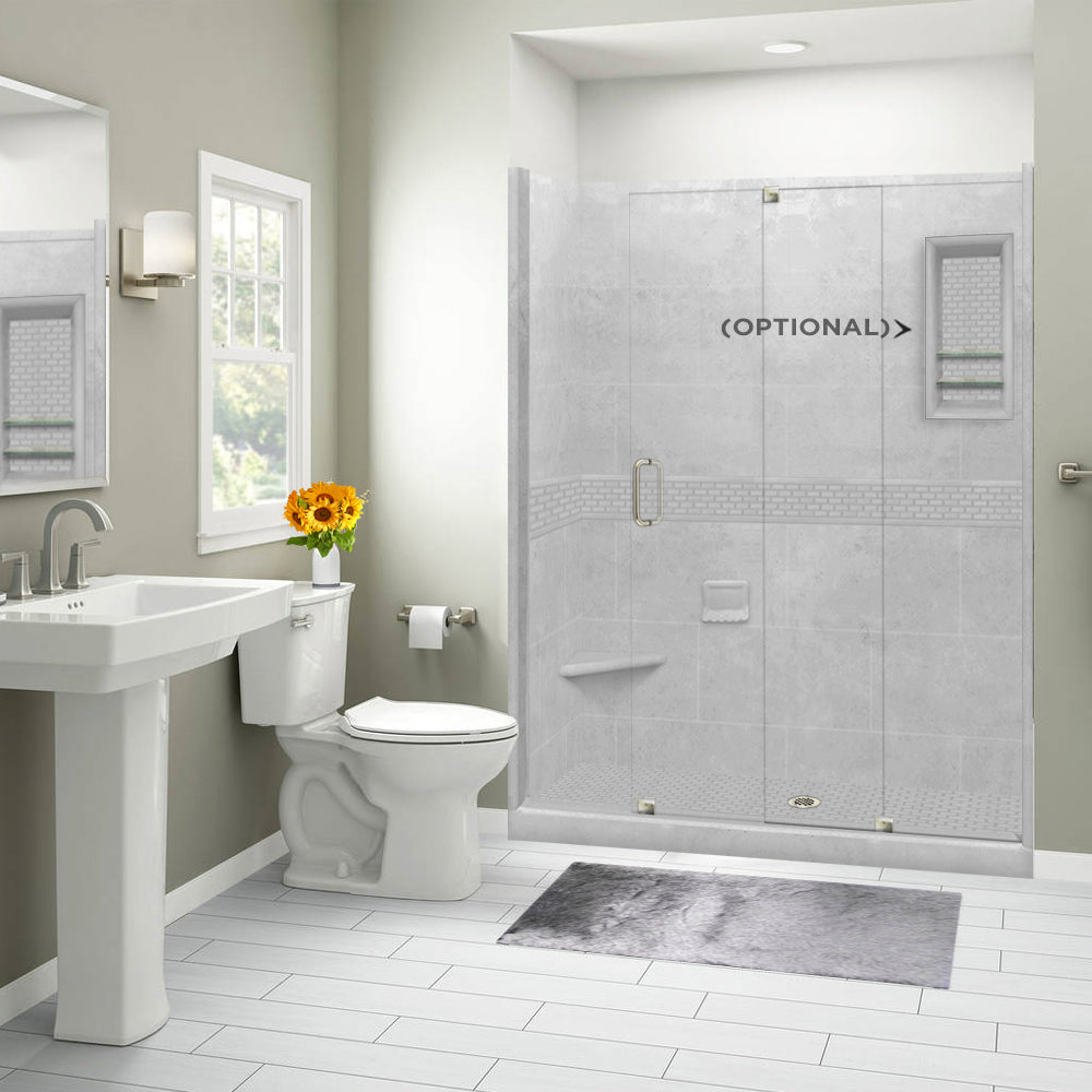 60 Alcove Portland Cement Sistine Stone & Classic Stone Accent DIY Shower Remodel Kit - Waterproof Bathroom Tile Backer Board for Shower Walls and Floors