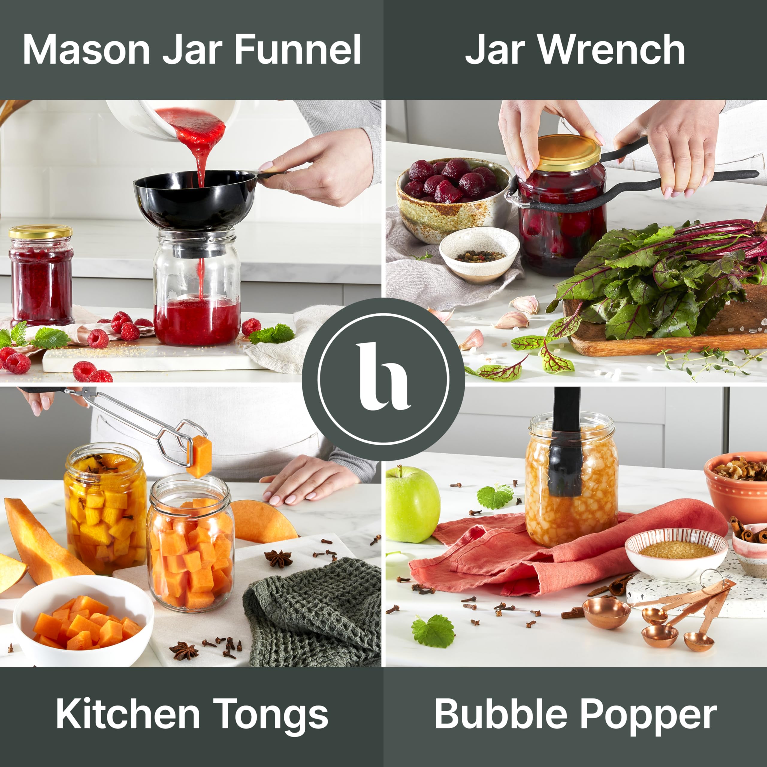 **Complete Canning Supplies Set of 8 – Beginner Canning Kit with Mason Jar Lifter, Funnel, Wrench, Tongs, Bubble Popper & Magnetic Lid Lifter – Includes Labels & Lids for Home Canning & Preserving Fruits, Vegetables & Jams**