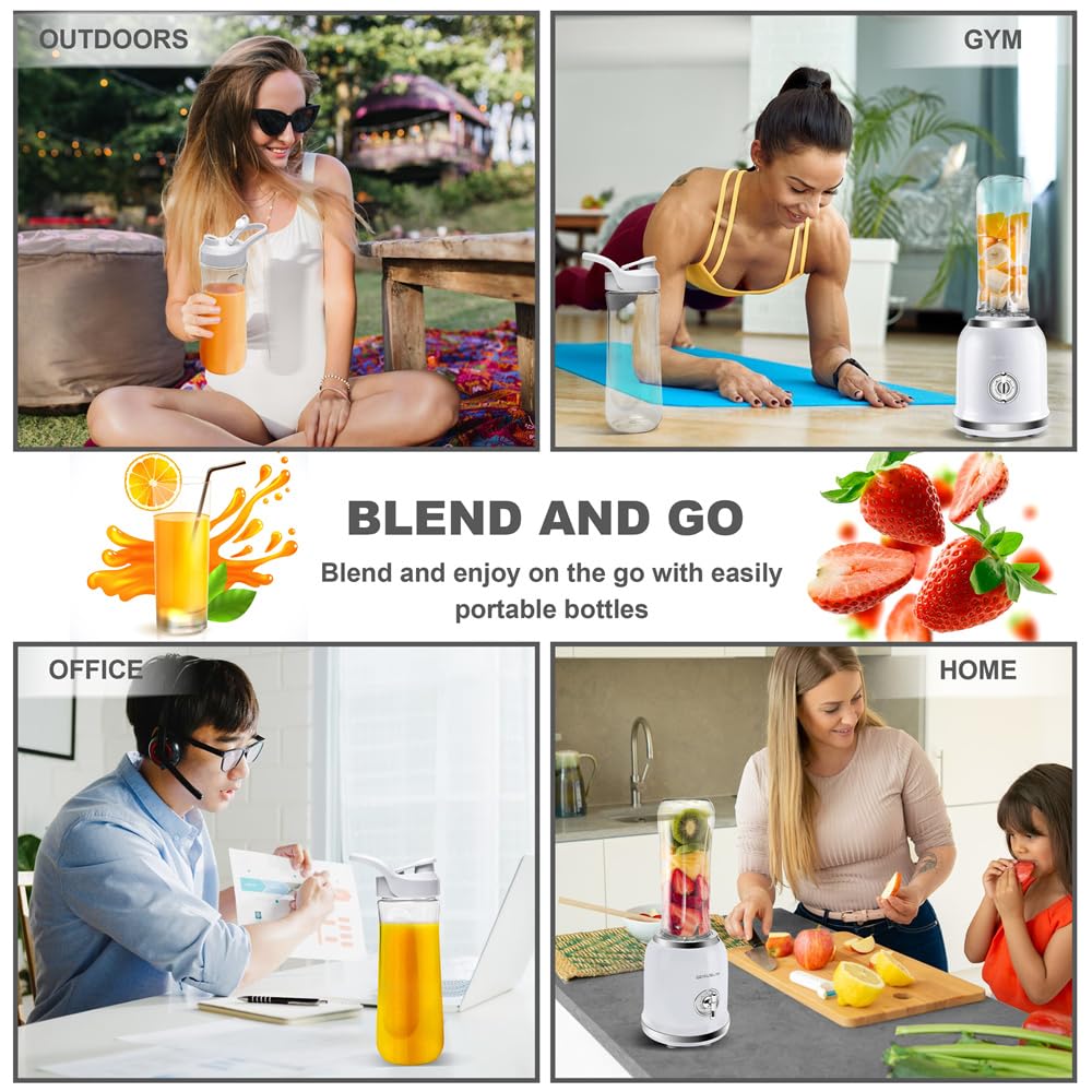 Portable Personal Blender for Smoothies, Protein Shakes & Juices - 300W Mini Blender with BPA-Free 20oz Travel Bottles (2 Pack), 6 Stainless Steel Blades & 2-Speed Control - Perfect for Gym, Office & Travel