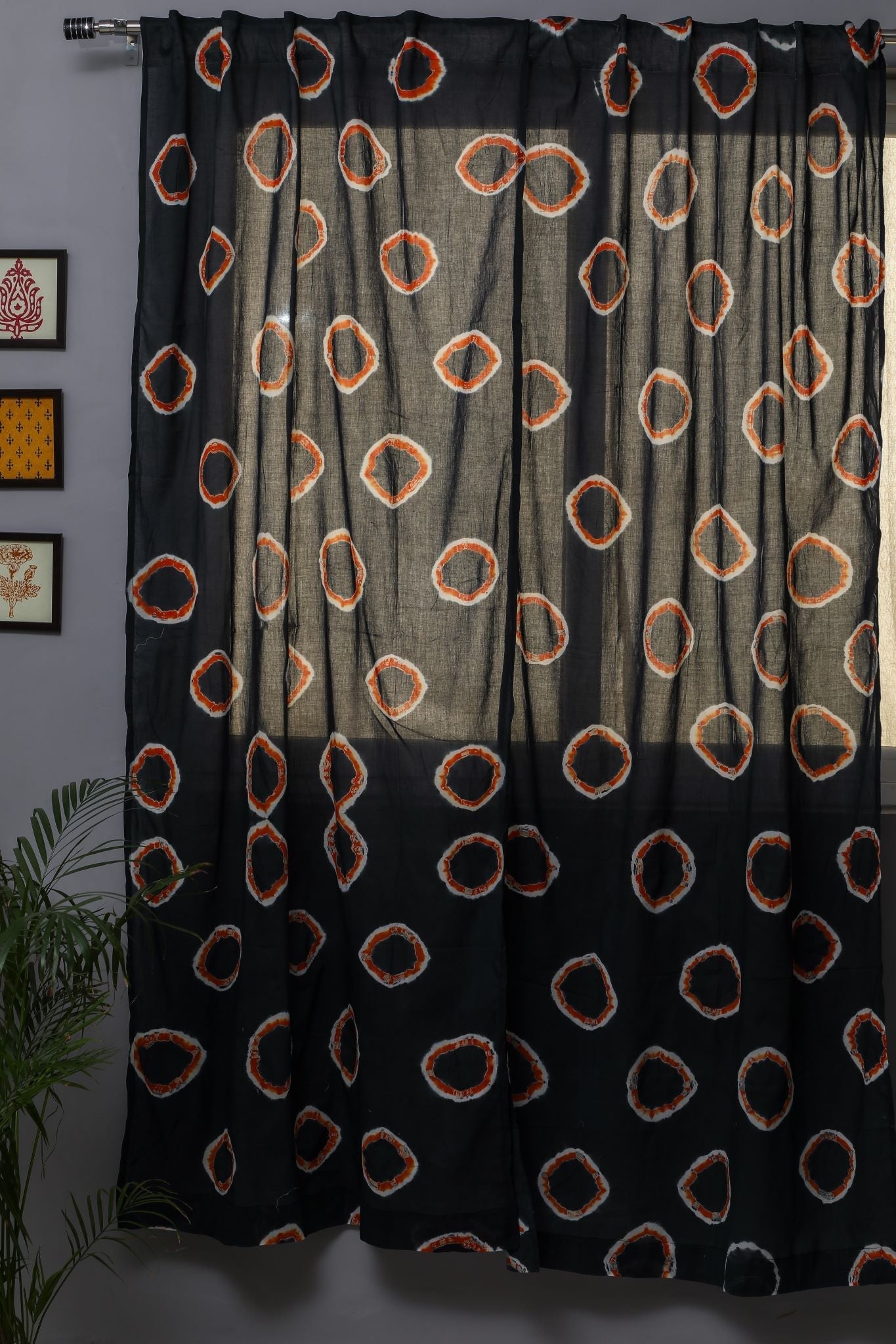 Blue Crown Tie and Dye Cotton Door Curtain - Handmade Bohemian Style Window Drape for Living Room, Bedroom & Patio Decor