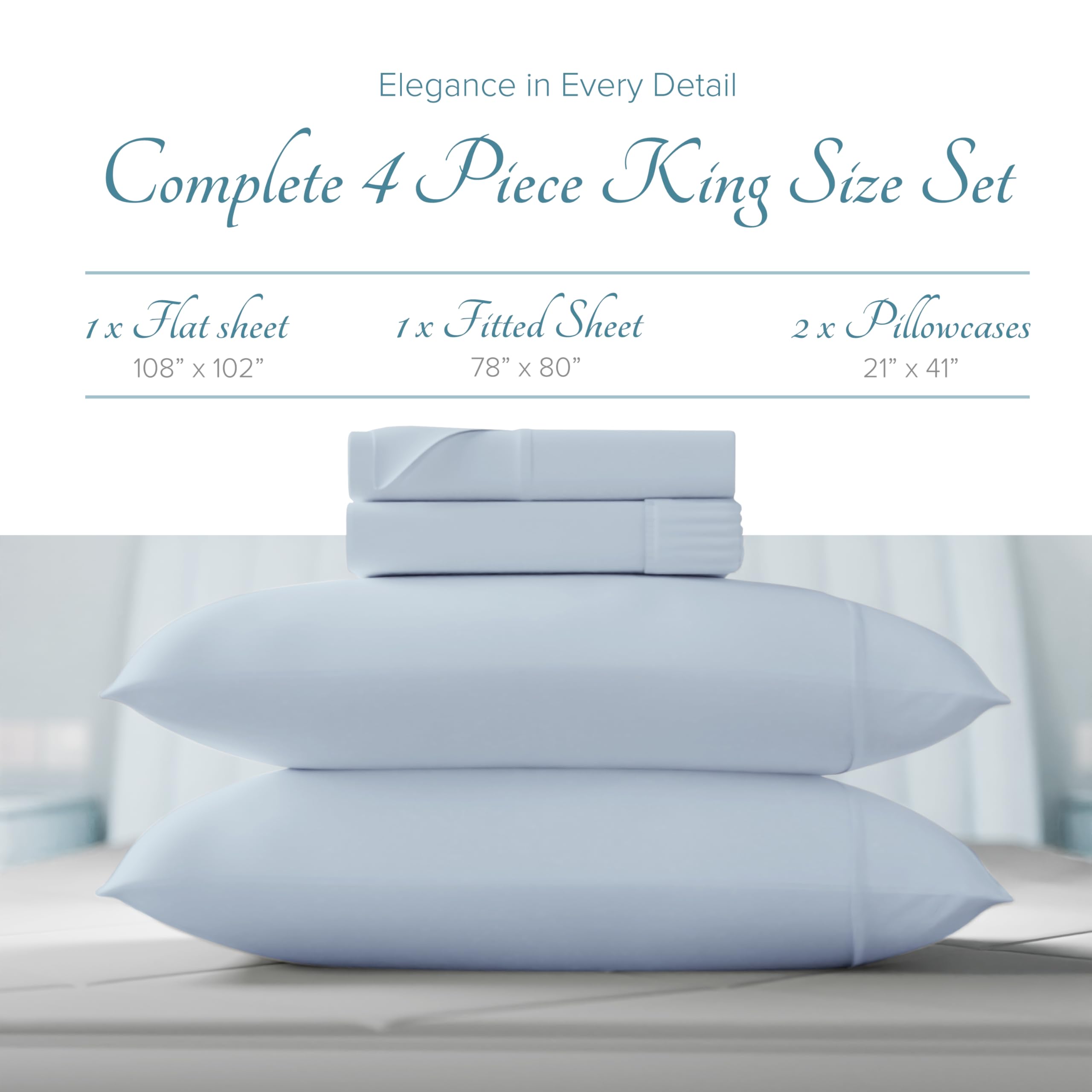 Luxury 1000 Thread Count Egyptian Cotton King Size Bed Sheets - 4 Piece Set, Soft & Cooling Sateen Weave with Extra Long Staple - Fits Up to 18