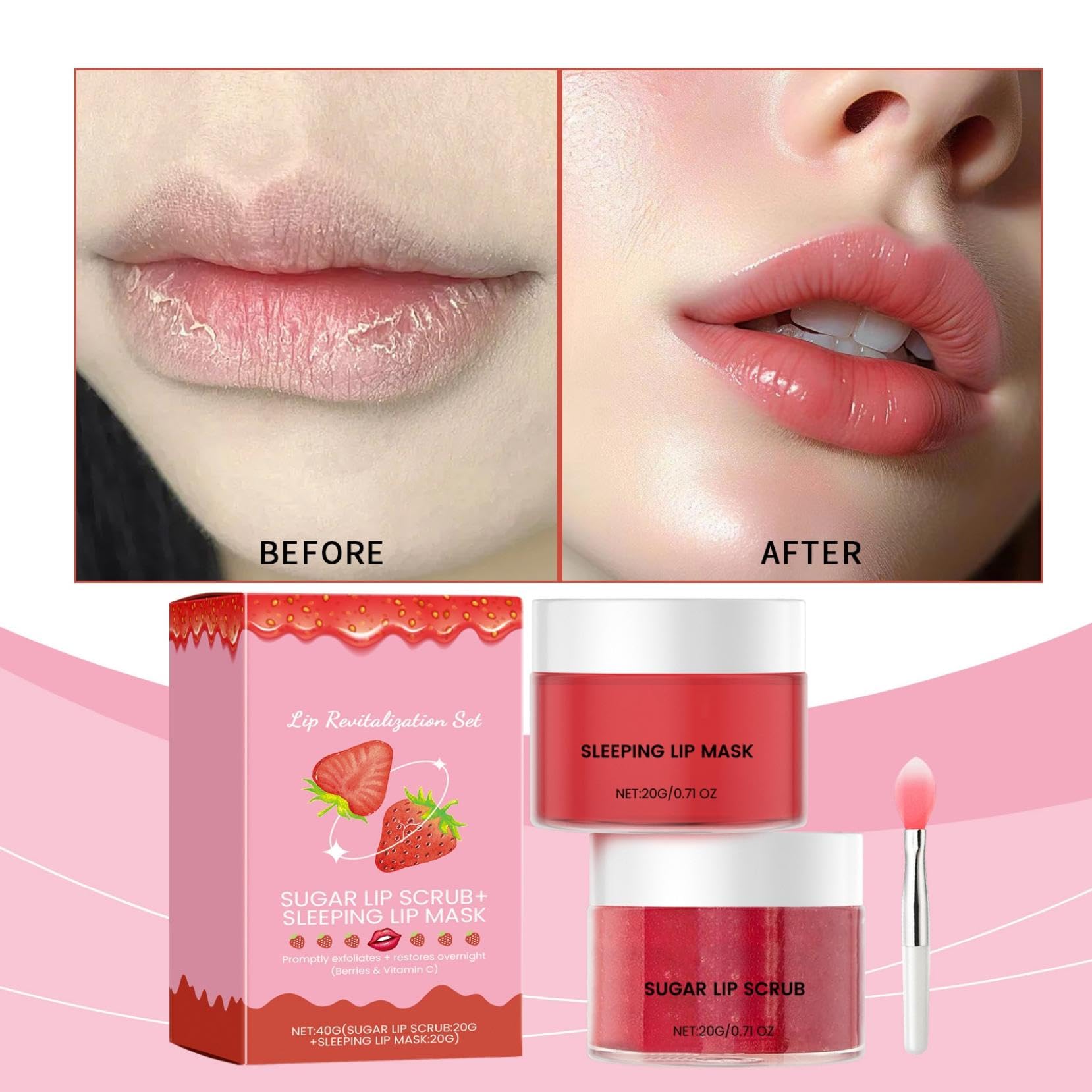 Exfoliating Lip Scrub & Hydrating Lip Mask Set - Overnight Lip Treatment for Dry, Cracked Lips with Vitamin C | Moisturizing & Nourishing Lip Care Kit | Perfect Christmas Gift for Women & Girls | Ideal for Nighttime Lip Care, Winter Lip Protection & Daily Hydration
