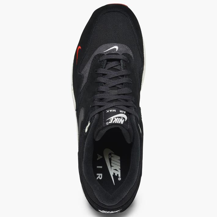 Nike Air Max 1 Premium Men's Running Shoes - Black/Oil Grey/Red Colorway | Comfortable Cushioned Sneakers for Jogging, Gym & Casual Wear