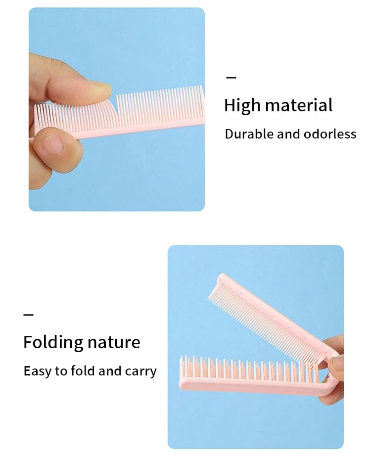 2 in 1 Folding Hair Brush & Comb - Double Headed Massage Plastic Portable Travel Hairbrush for Men & Women - Perfect for Travel, Gym, Purse & On-the-Go Styling