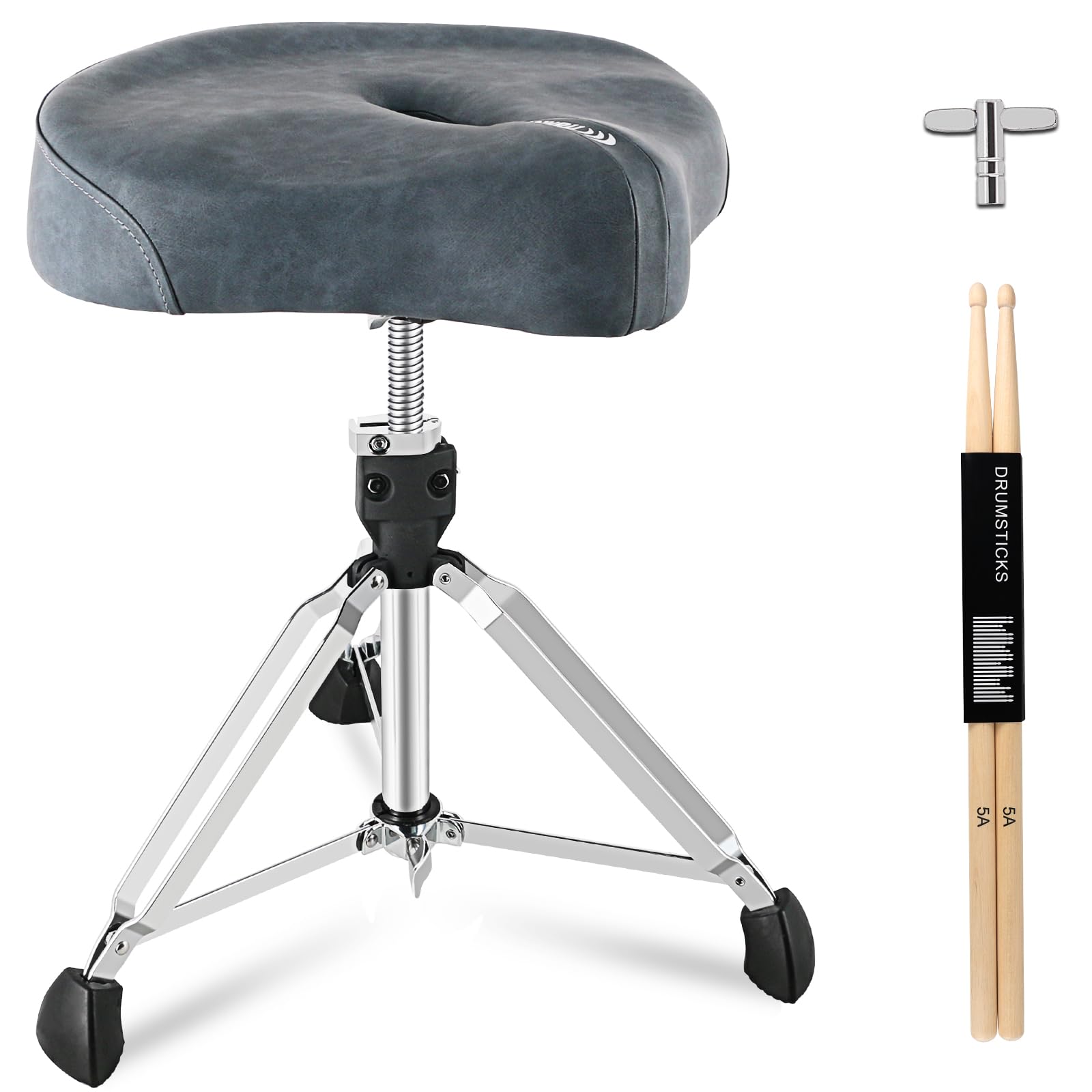 ROWELL Heavy Duty Drum Throne Seat - Adjustable Height Drum Stool with Air Guide Holes, Breathable Motorcycle Style Throne for Drummers (Adults & Kids) - Perfect for Live Performances, Studio Recording & Drum Practice - Textured Blue