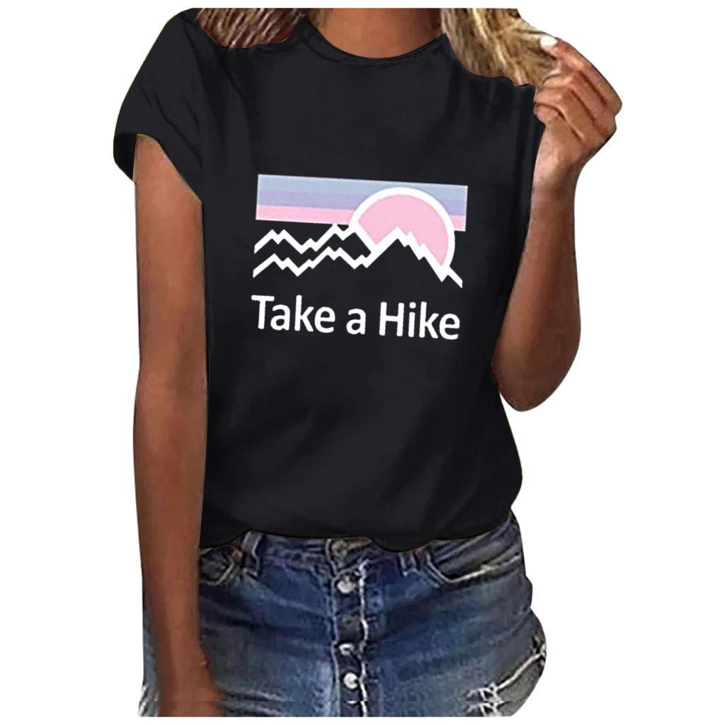 Women's Loose Round Neck Short Sleeve Letter Print Blouse T-Shirt - Casual Summer Top for Outfits, Beach Wear & Daily Fashion