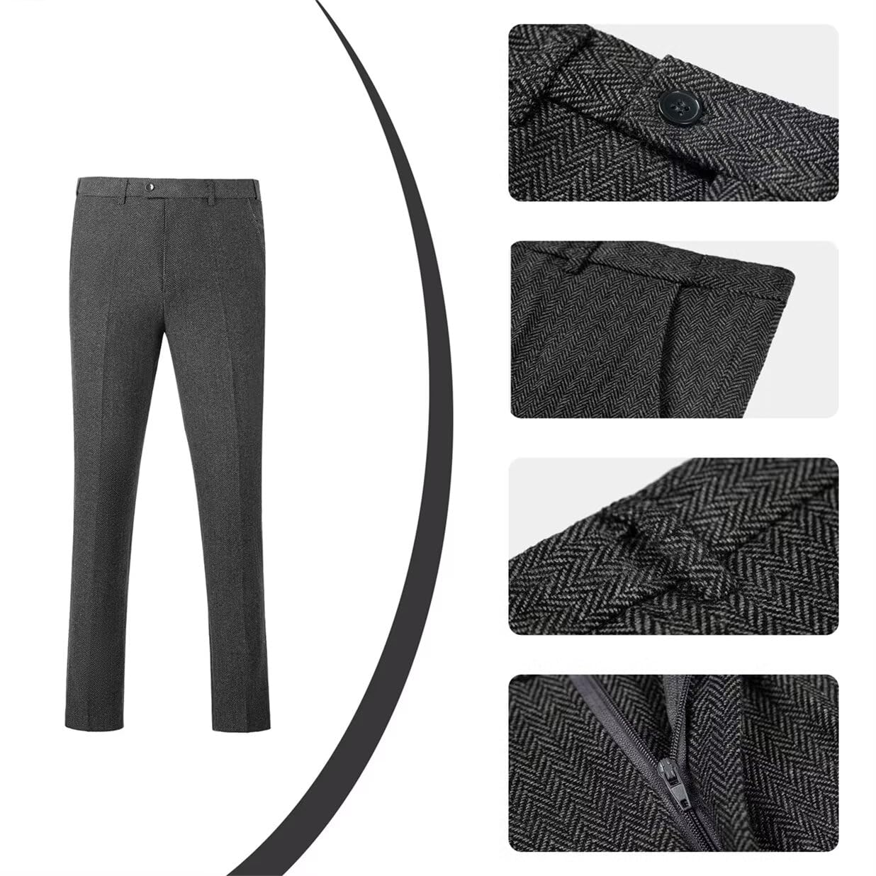 Retro Men's 3-Piece Tweed Herringbone Slim Fit Suit Set - Brown Groomsmen Tuxedo with Jacket, Vest & Pants for Weddings, Prom & Formal Events