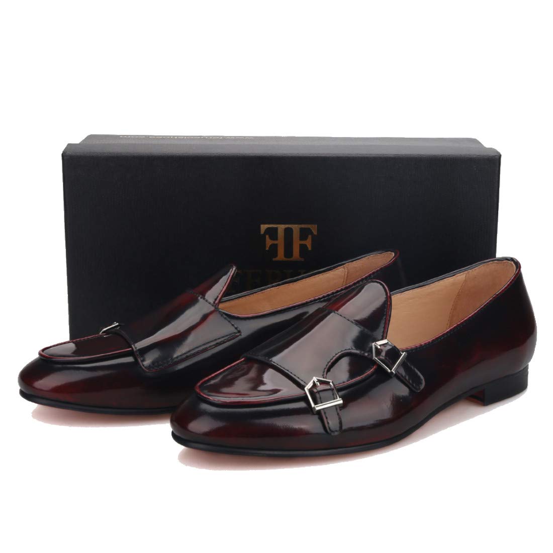FERUCCI Men's Brown Leather Double Monk Strap Loafers - Comfortable Dress Shoes for Wedding, Prom & Formal Occasions