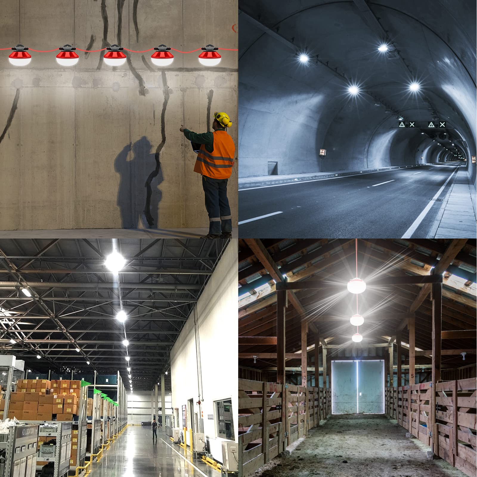 50FT LED Construction String Lights - 5000LM Super Bright Temporary Work Lighting with 5 Medium Base Sockets, Linkable for Outdoor Job Sites - Perfect for Construction Areas, Backyards, Patios, and Emergency Lighting