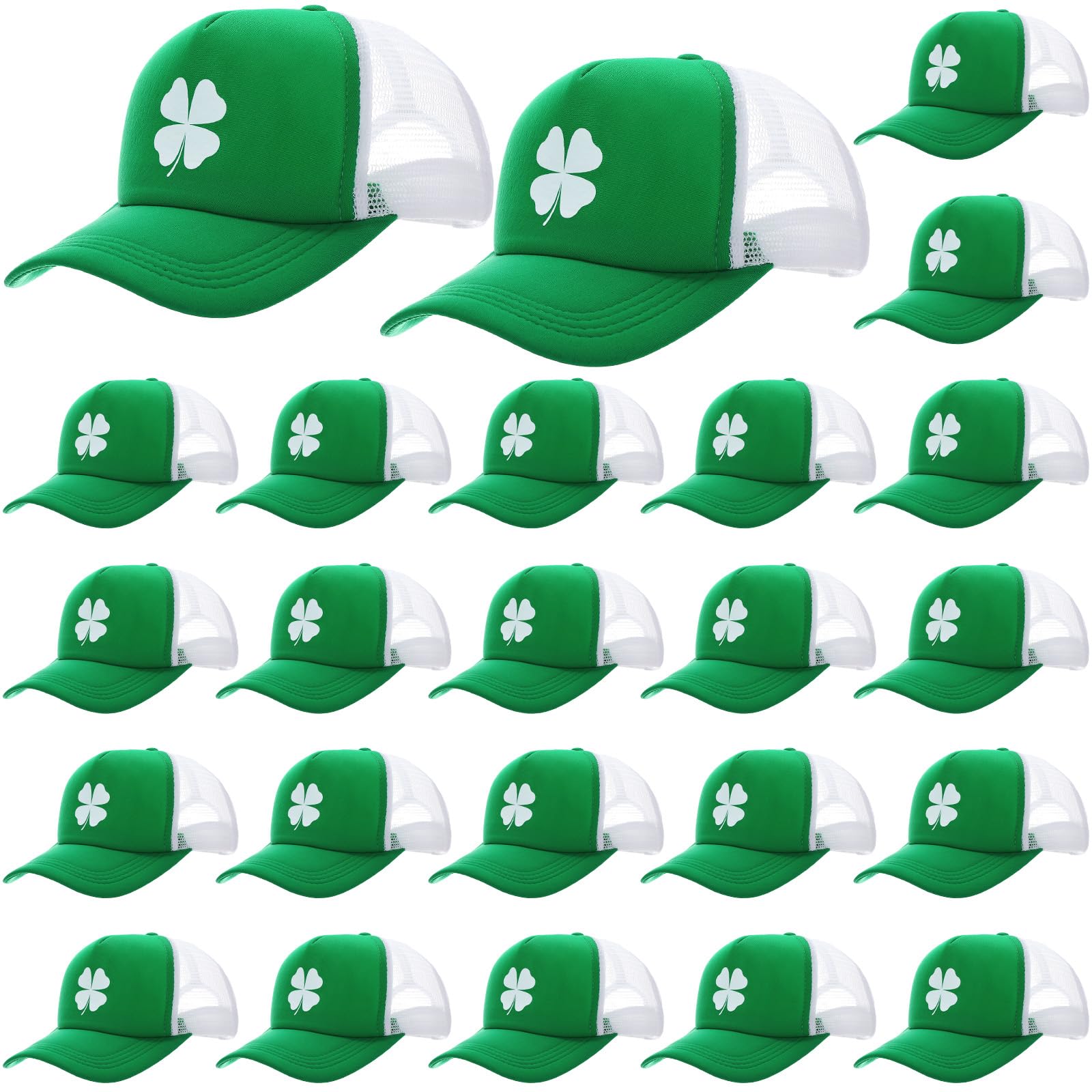 24 Pcs St Patrick's Day Hats Bulk - Irish 4 Leaf Clover Baseball Caps, Adjustable Green Foam Cotton Shamrock Hats for Men & Women - Perfect for St Patty's Day Parties, Parades & Festive Gifts